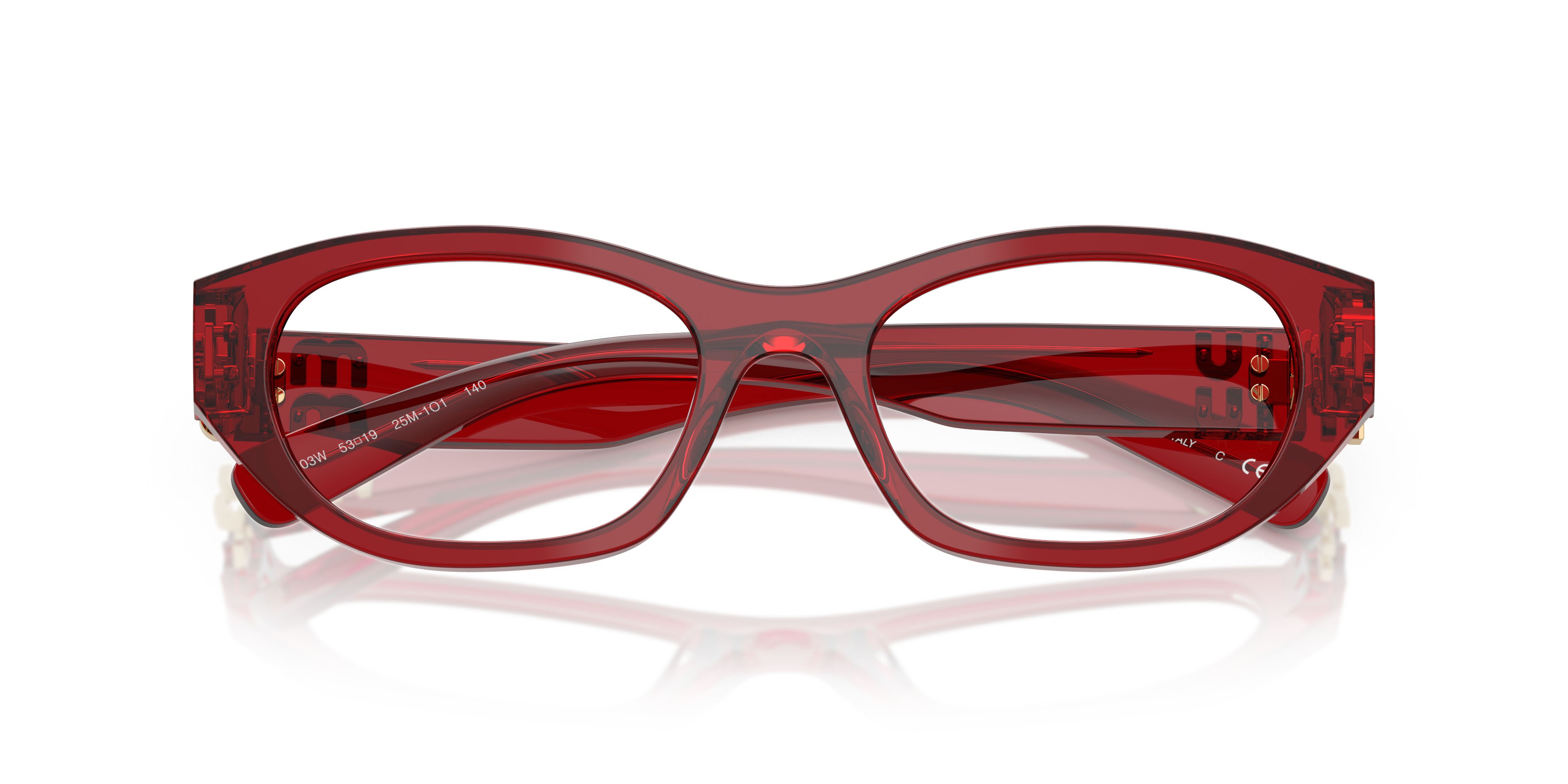 Eyeglasses Miu Miu MU 03WV (25M1O1) color scarlatto shape irregular lenses lente demo