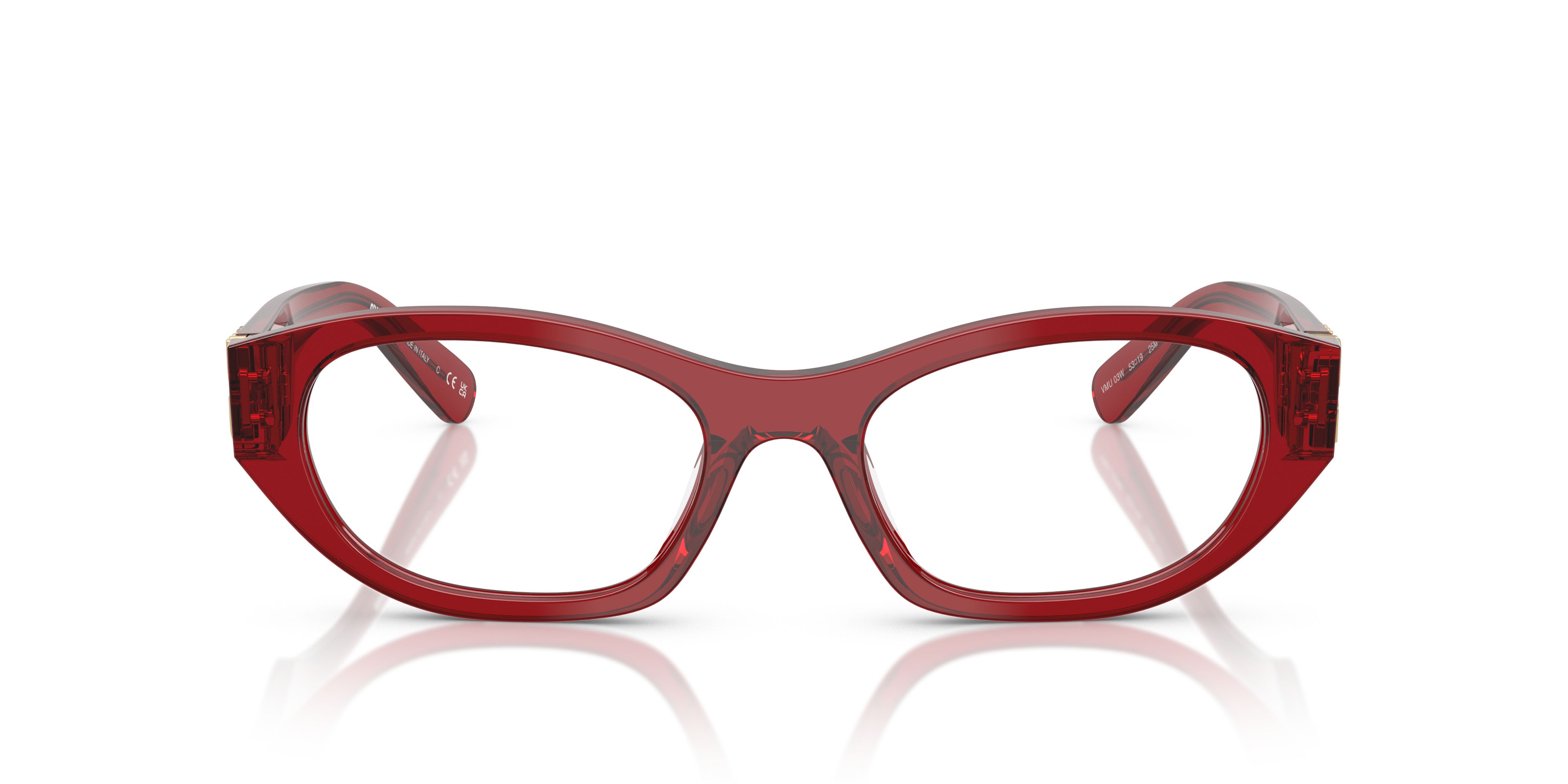 Eyeglasses Miu Miu MU 03WV (25M1O1) color scarlatto shape irregular lenses lente demo
