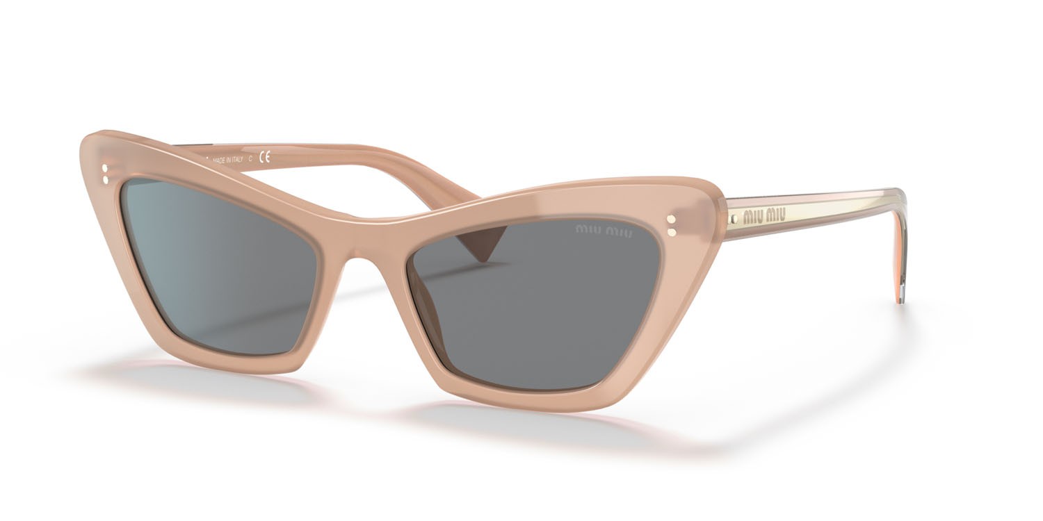 Sonnenbrillen Miu Miu MU 03XS (02M05H) farbe rosa trasparente form schmetterling gläser grigio