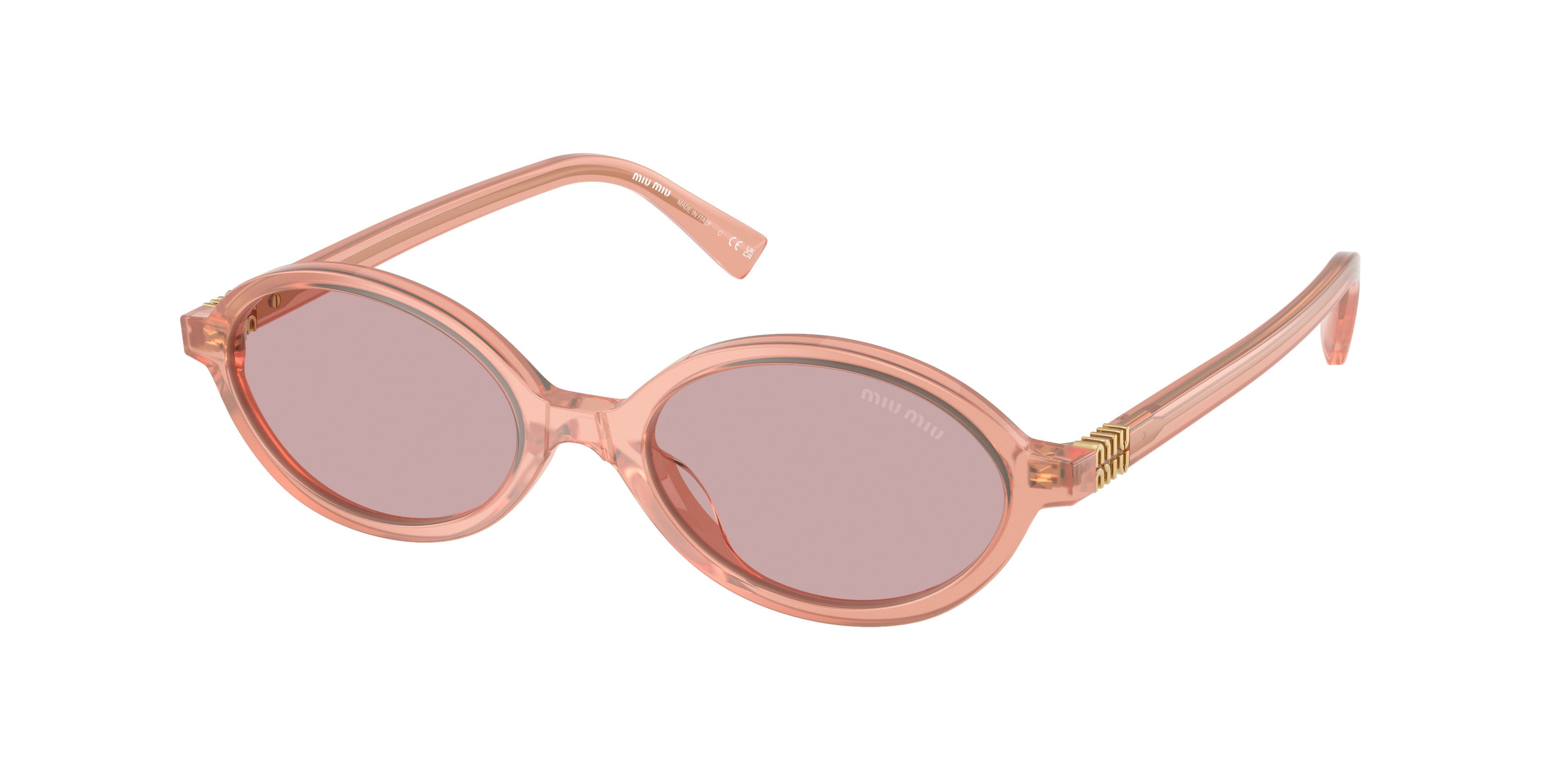 Sunglasses Miu Miu MU 04ZS (20I60V) color rosa opalino shape oval lenses rosa