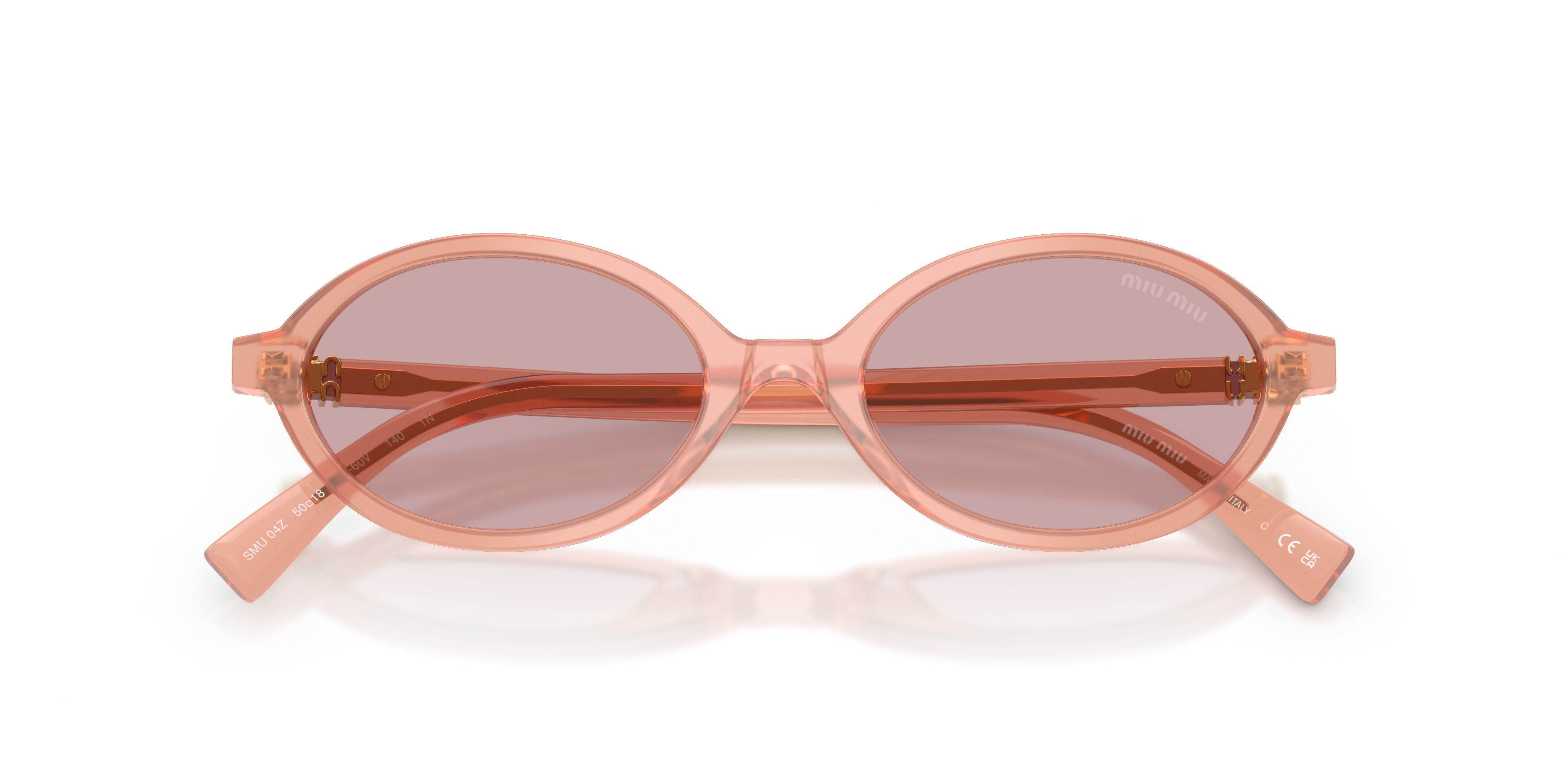Sunglasses Miu Miu MU 04ZS (20I60V) color rosa opalino shape oval lenses rosa