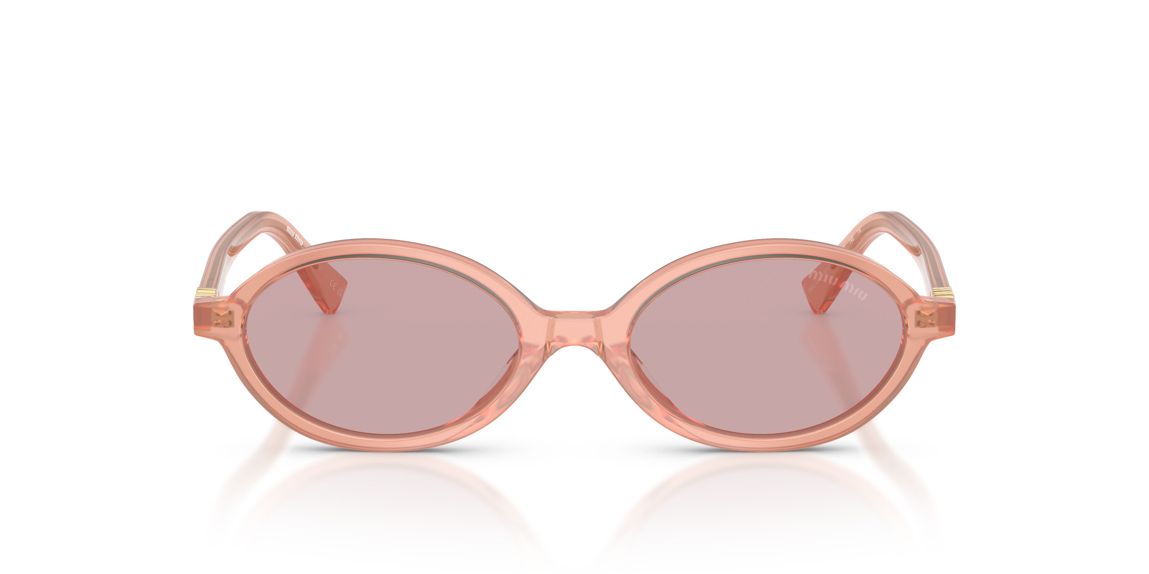 Sunglasses Miu Miu MU 04ZS (20I60V) color rosa opalino shape oval lenses rosa