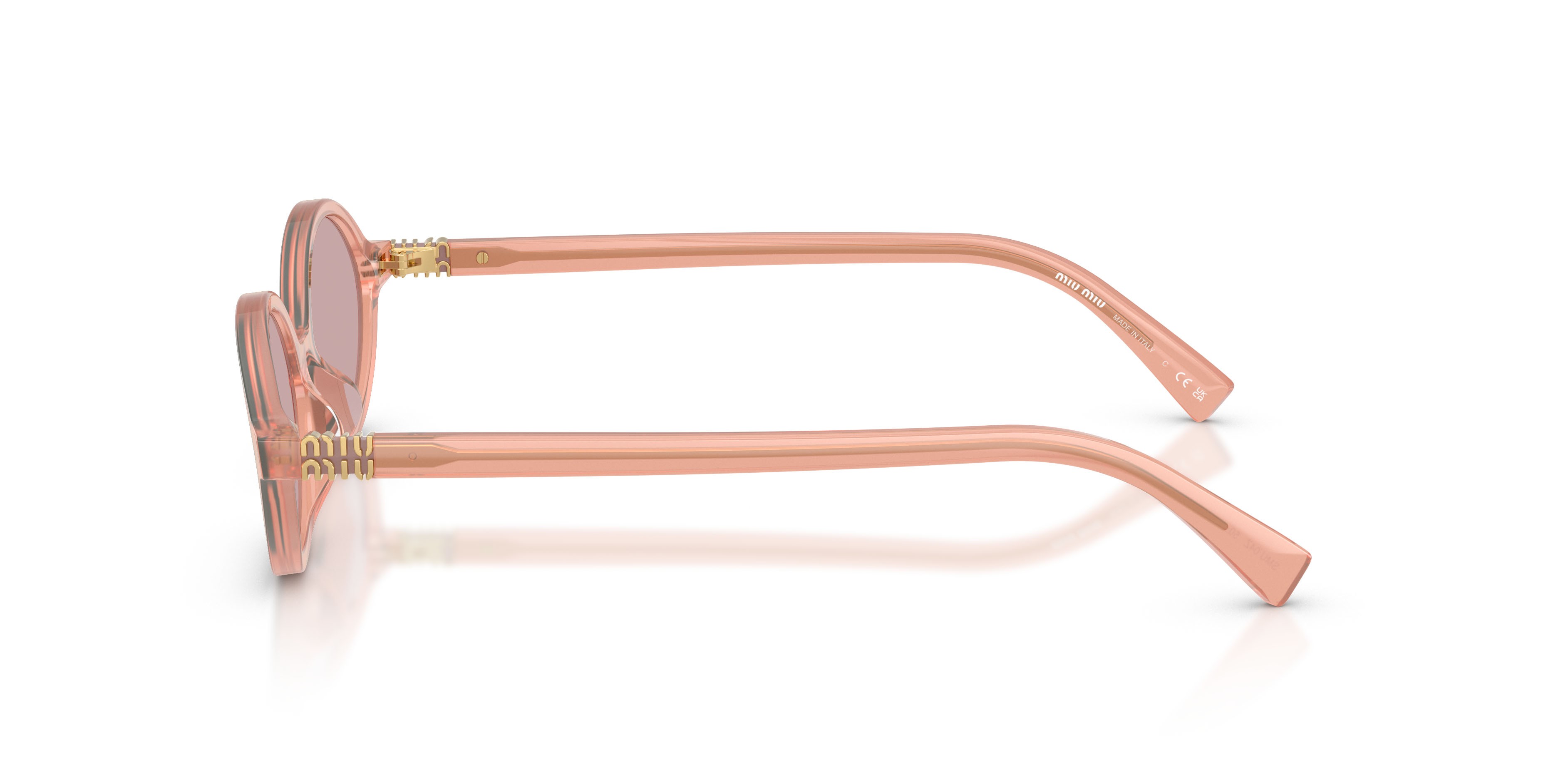 Sunglasses Miu Miu MU 04ZS (20I60V) color rosa opalino shape oval lenses rosa