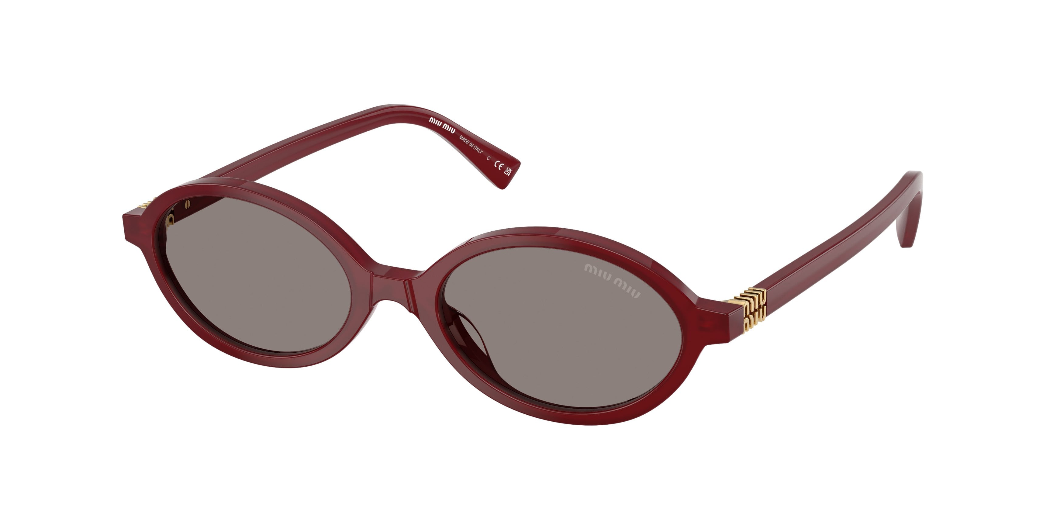 Occhiali da sole Miu Miu MU 04ZS (21I80Q) colore bordeaux opalescente forma ovale lenti grigio scuro