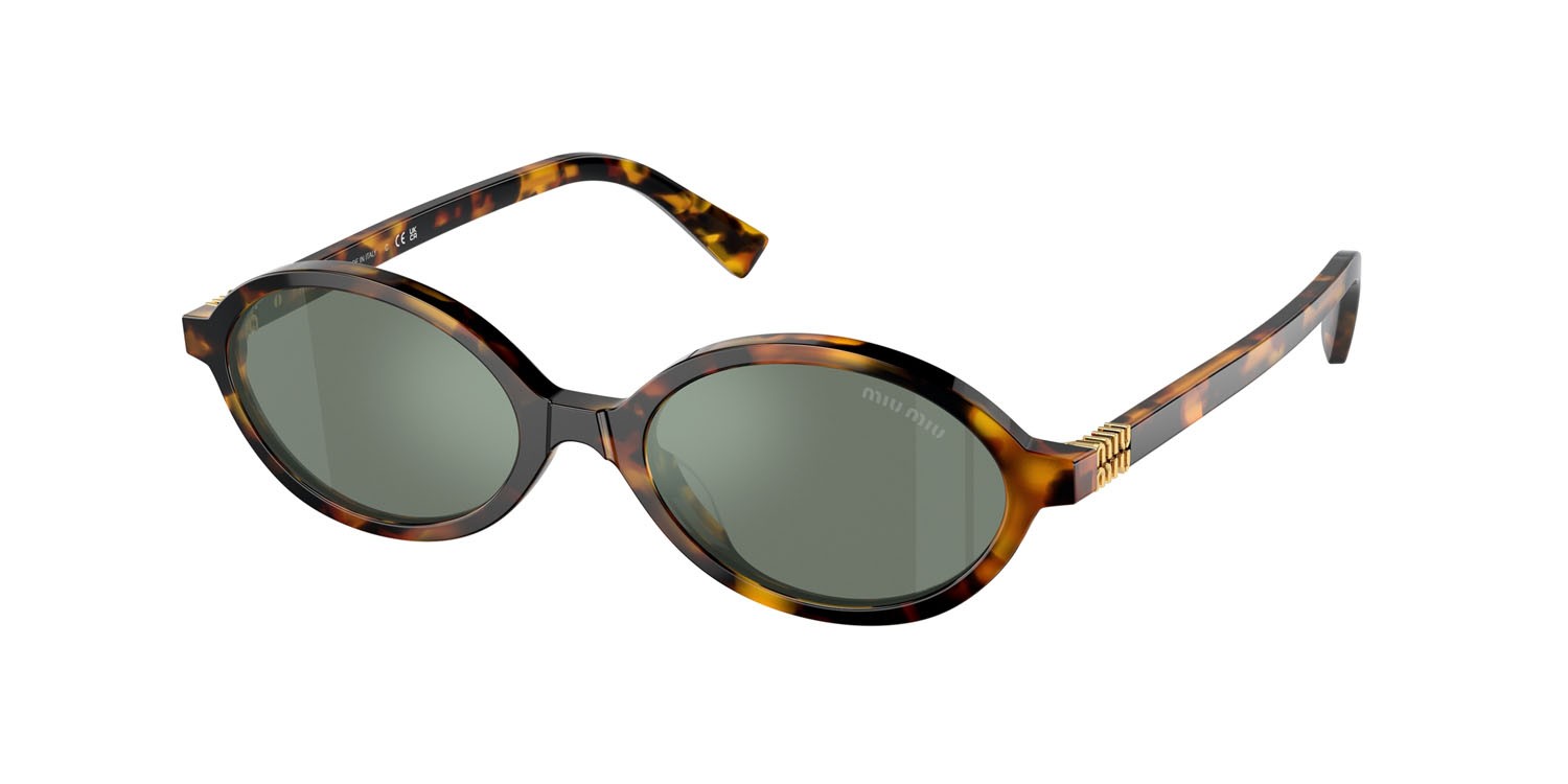 Occhiali da sole Miu Miu MU 04ZS (VAU04M) colore havana miele forma ovale lenti verde con specchiatura argento interna