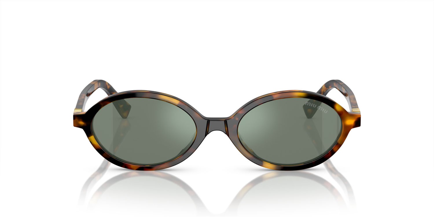 Occhiali da sole Miu Miu MU 04ZS (VAU04M) colore havana miele forma ovale lenti verde con specchiatura argento interna