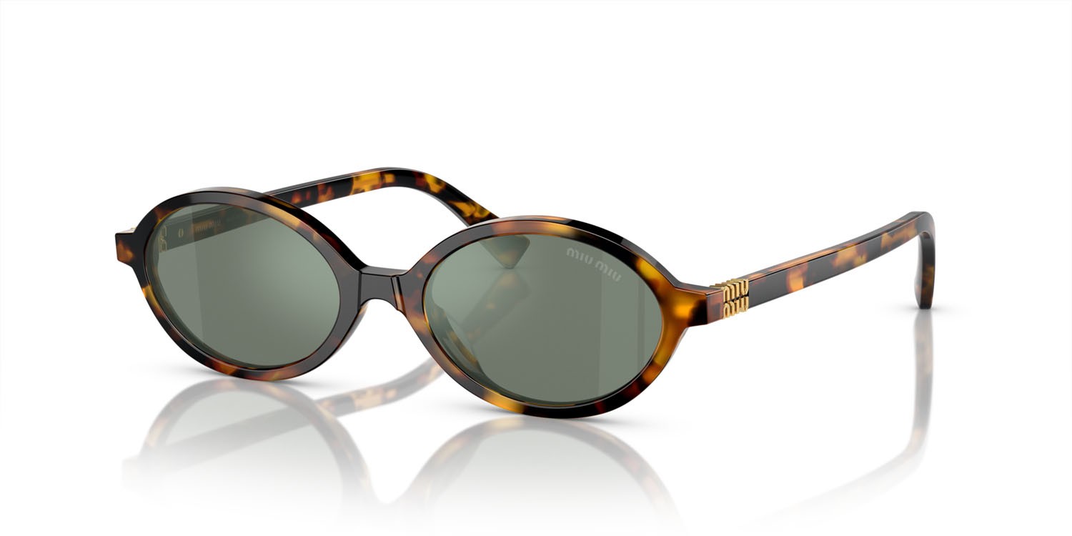 Occhiali da sole Miu Miu MU 04ZS (VAU04M) colore havana miele forma ovale lenti verde con specchiatura argento interna