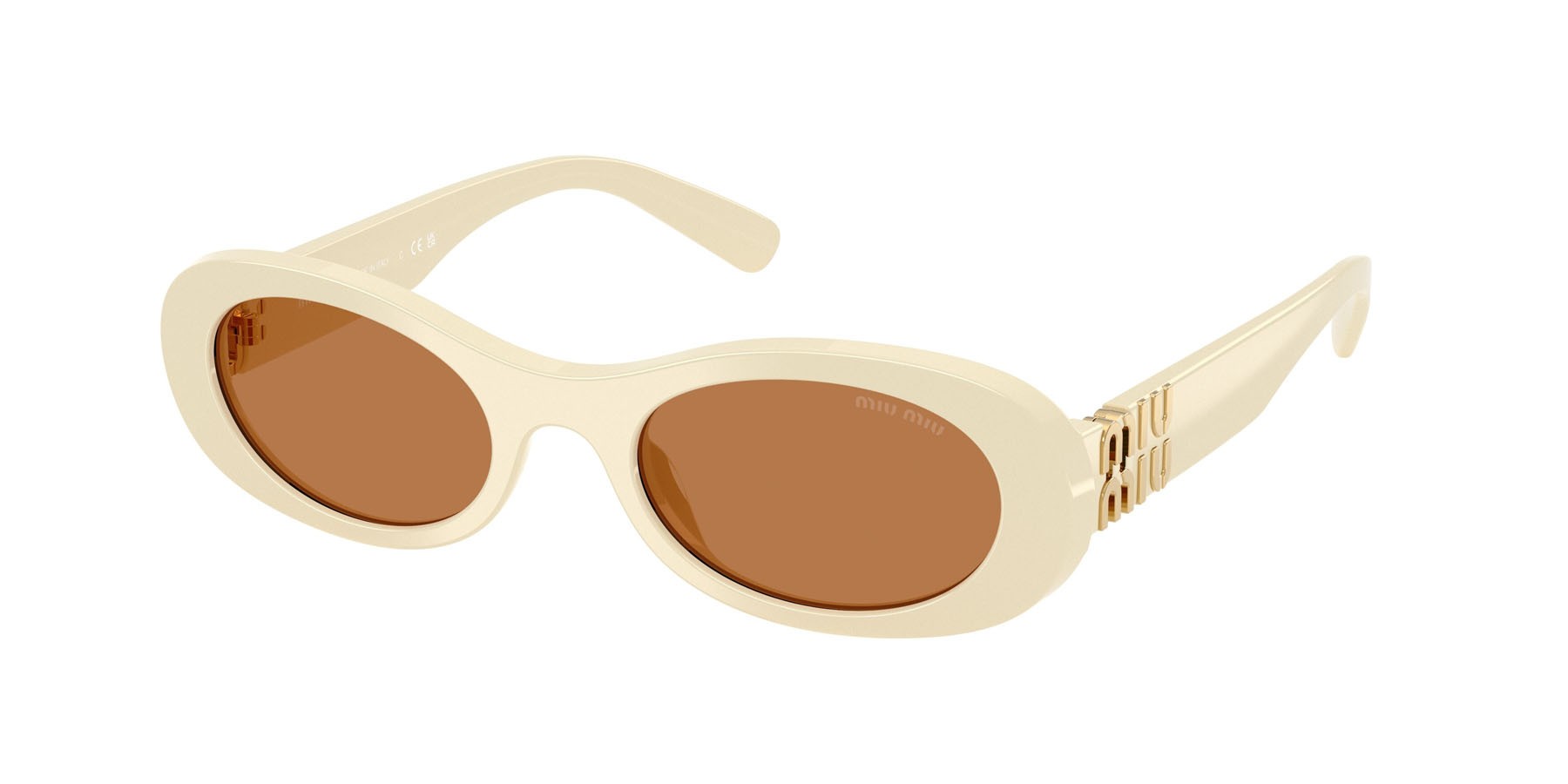 Occhiali da sole Miu Miu MU 06ZS (21D90Q) colore bianco latte forma ovale lenti marrone