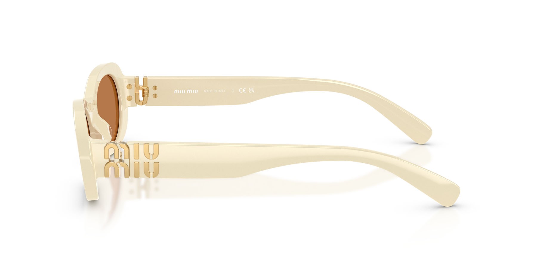 Occhiali da sole Miu Miu MU 06ZS (21D90Q) colore bianco latte forma ovale lenti marrone