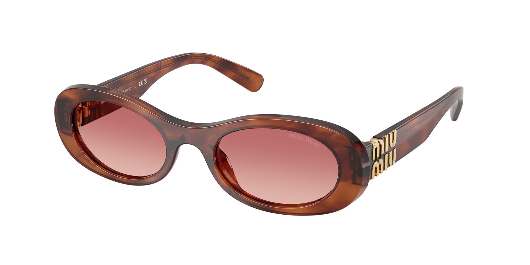 Occhiali da sole Miu Miu MU 06ZS (26E50U) colore tabacco striato forma ovale lenti etruscan