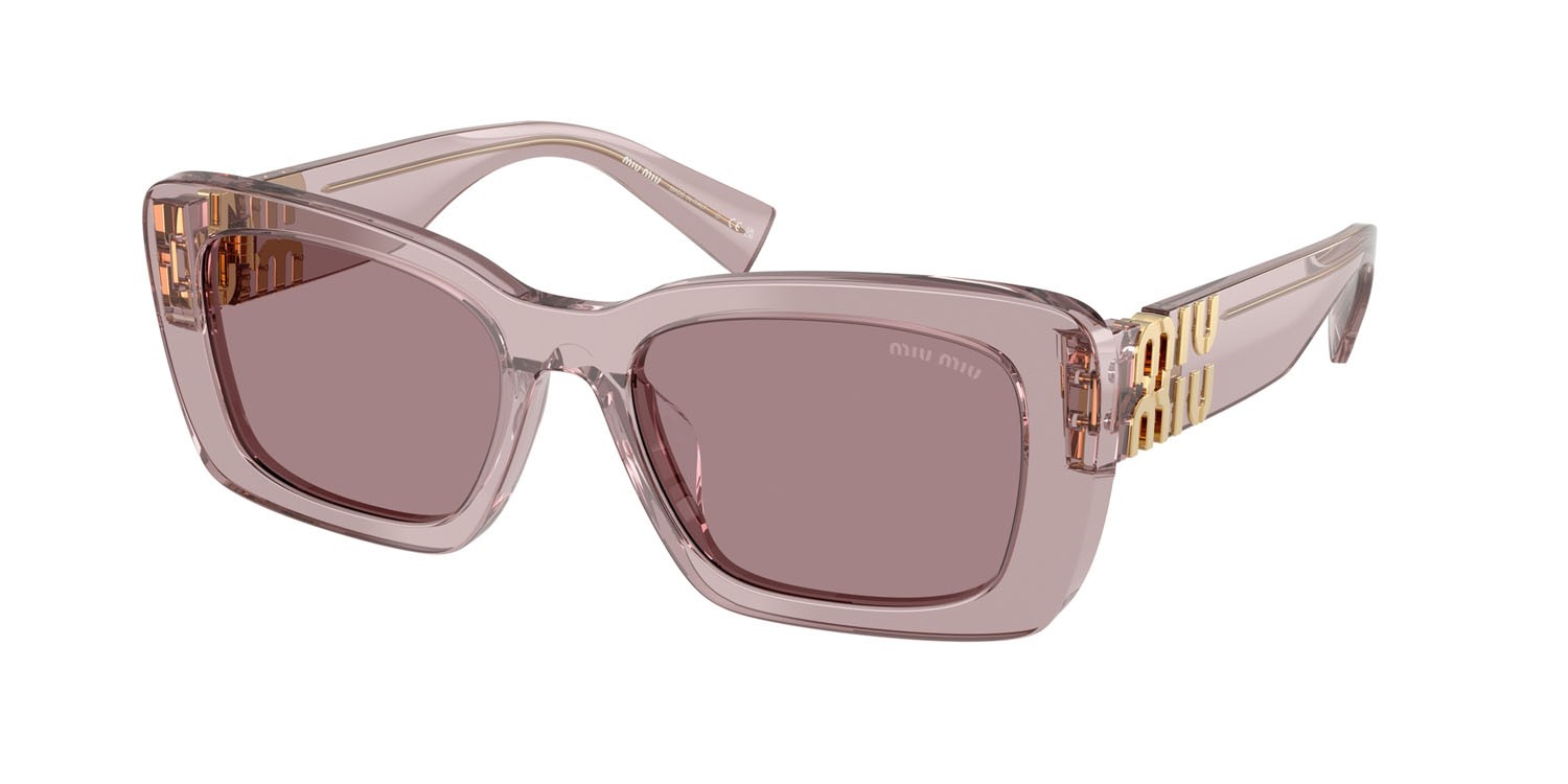 Sonnenbrillen Miu Miu MU 07YS (12W20I) farbe malva trasparente form rechteckig gläser viola chiaro/marrone