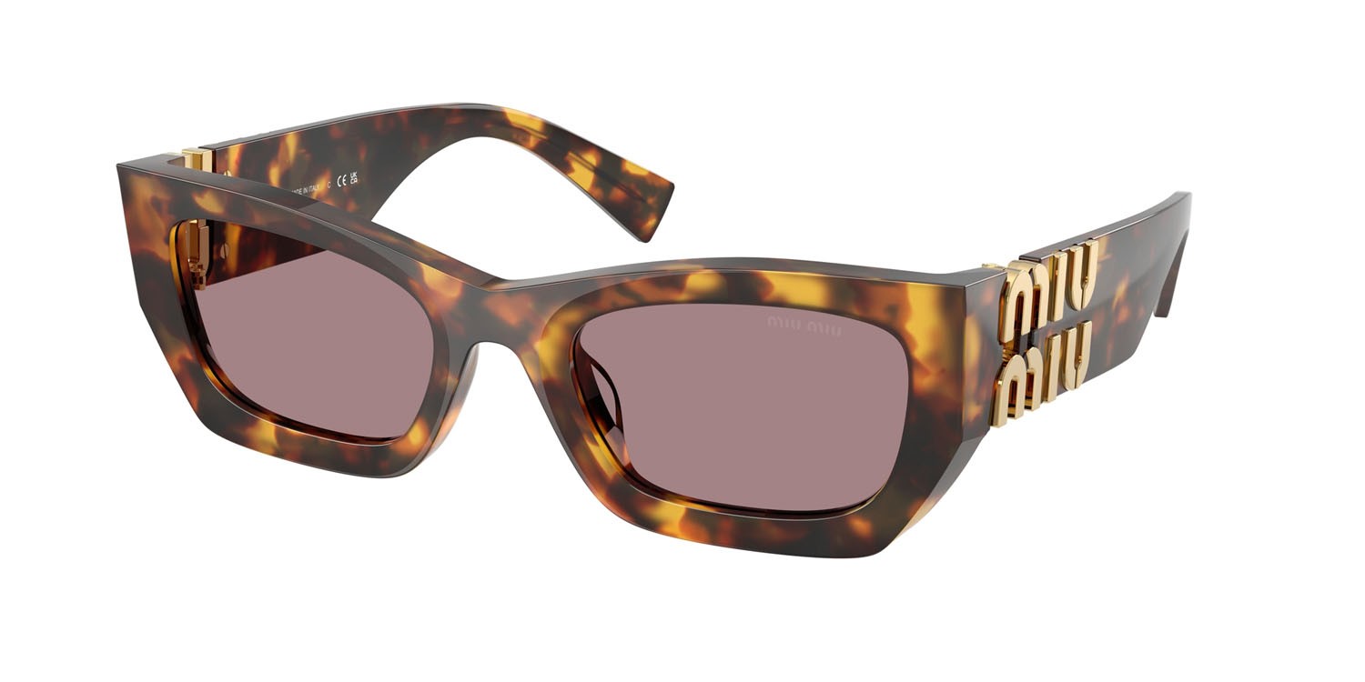 Sunglasses Miu Miu MU 09WS (14L20I) color havana miele shape rectangle lenses viola chiaro/marrone