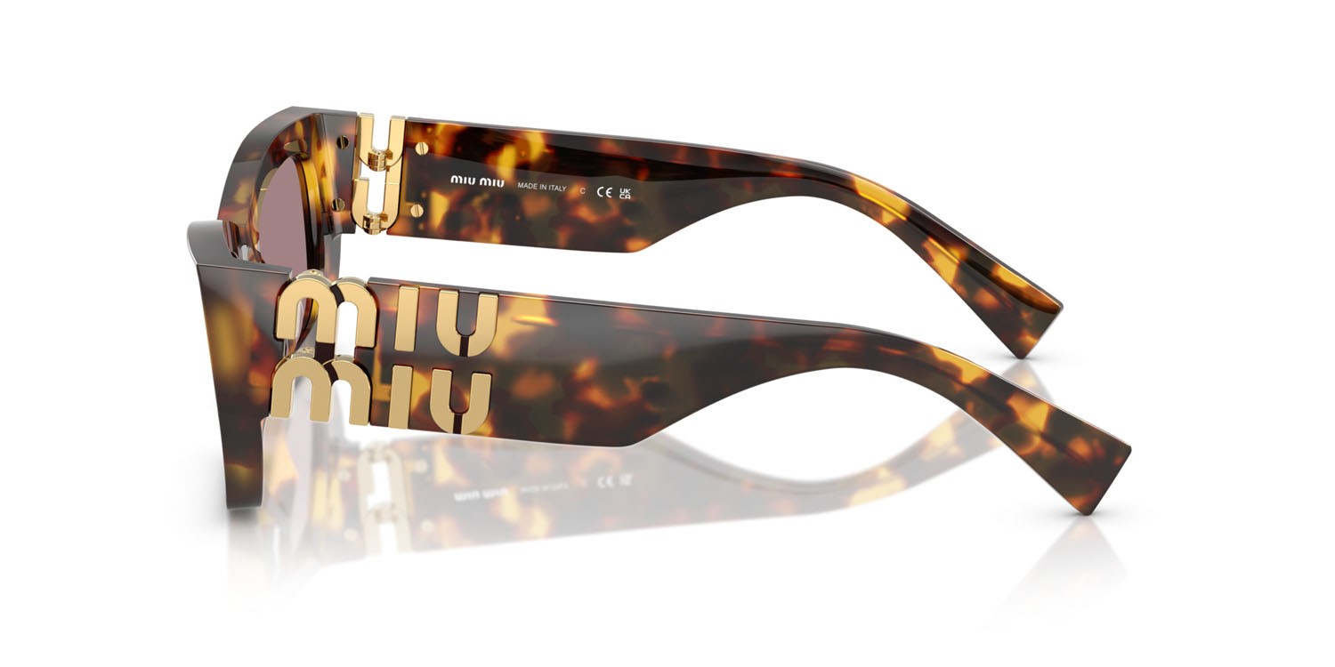 Sunglasses Miu Miu MU 09WS (14L20I) color havana miele shape rectangle lenses viola chiaro/marrone