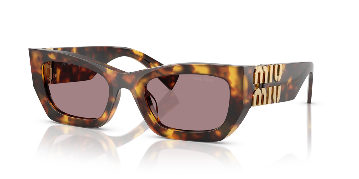 Sunglasses Miu Miu MU 09WS (14L20I) color havana miele shape rectangle lenses viola chiaro/marrone