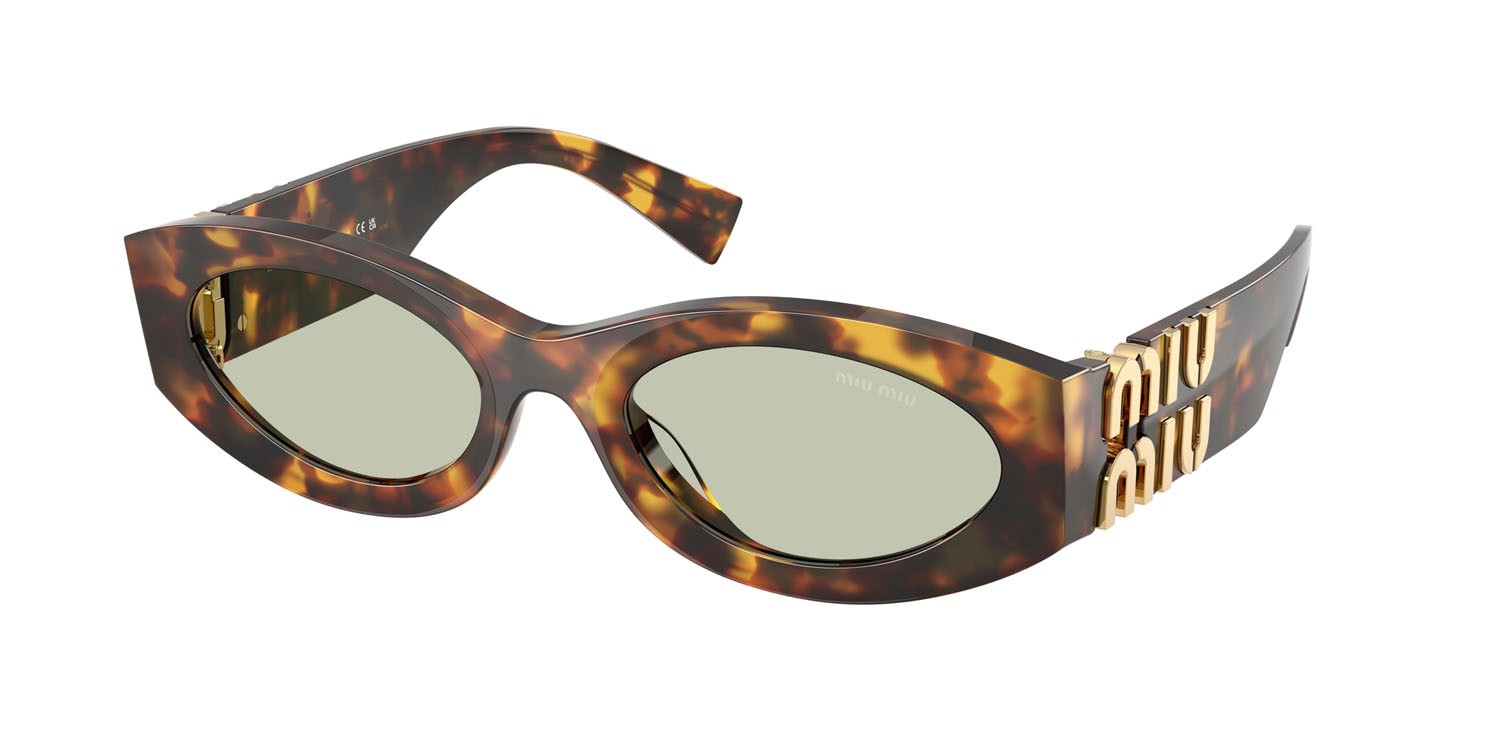 Occhiali da sole Miu  MU 11WS (14L50O) colore havana miele forma ovale lenti verde chiaro
