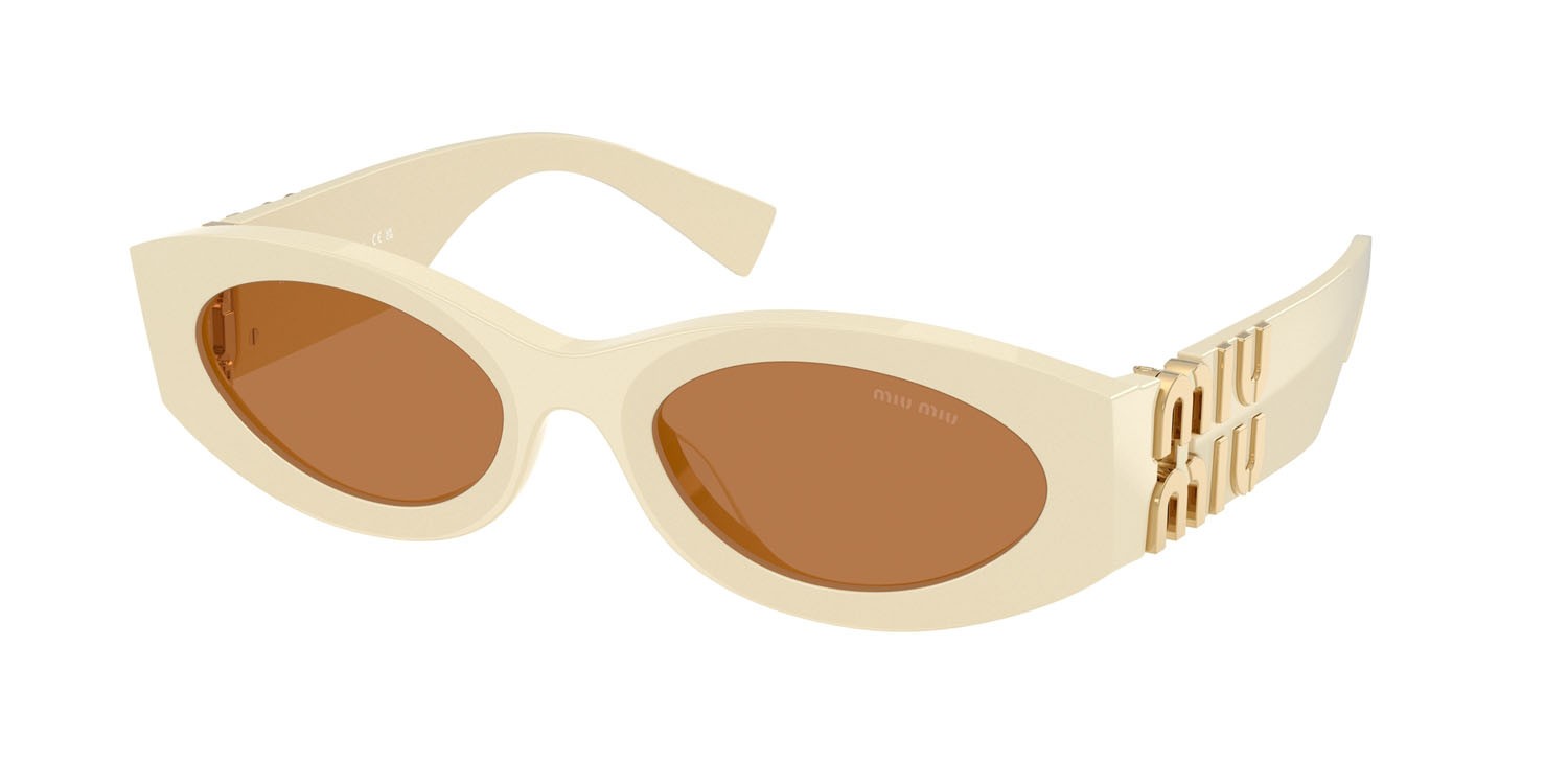 Occhiali da sole Miu  MU 11WS (21D90Q) colore bianco latte forma ovale lenti marrone