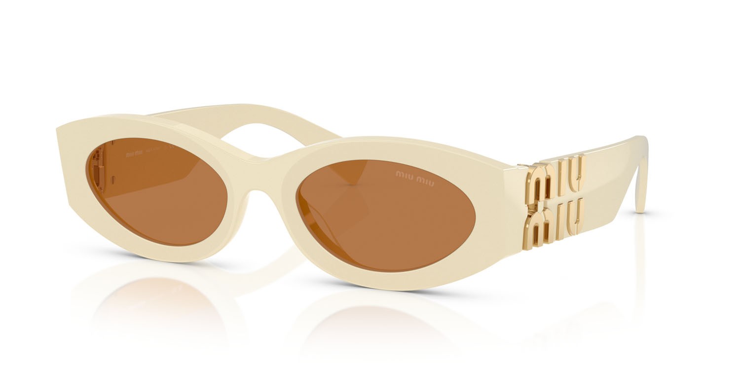 Occhiali da sole Miu  MU 11WS (21D90Q) colore bianco latte forma ovale lenti marrone