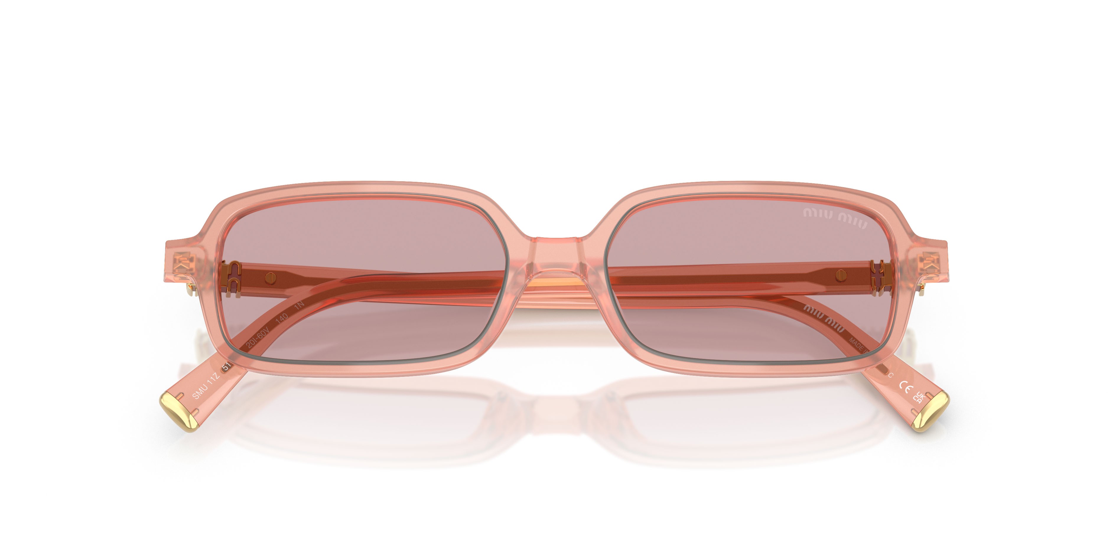 Occhiali da sole Miu Miu MU 11ZS (20I60V) colore rosa opalino forma rettangolare lenti rosa