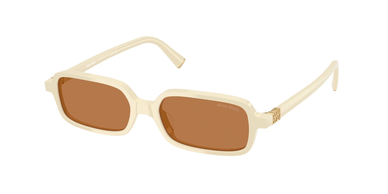 Occhiali da sole Miu Miu MU 11ZS (21D90Q) colore bianco latte forma rettangolare lenti marrone