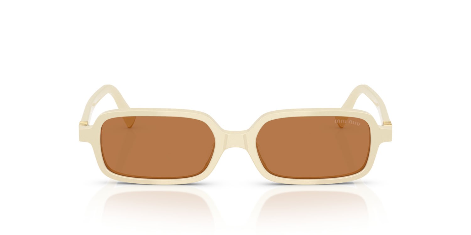 Occhiali da sole Miu Miu MU 11ZS (21D90Q) colore bianco latte forma rettangolare lenti marrone