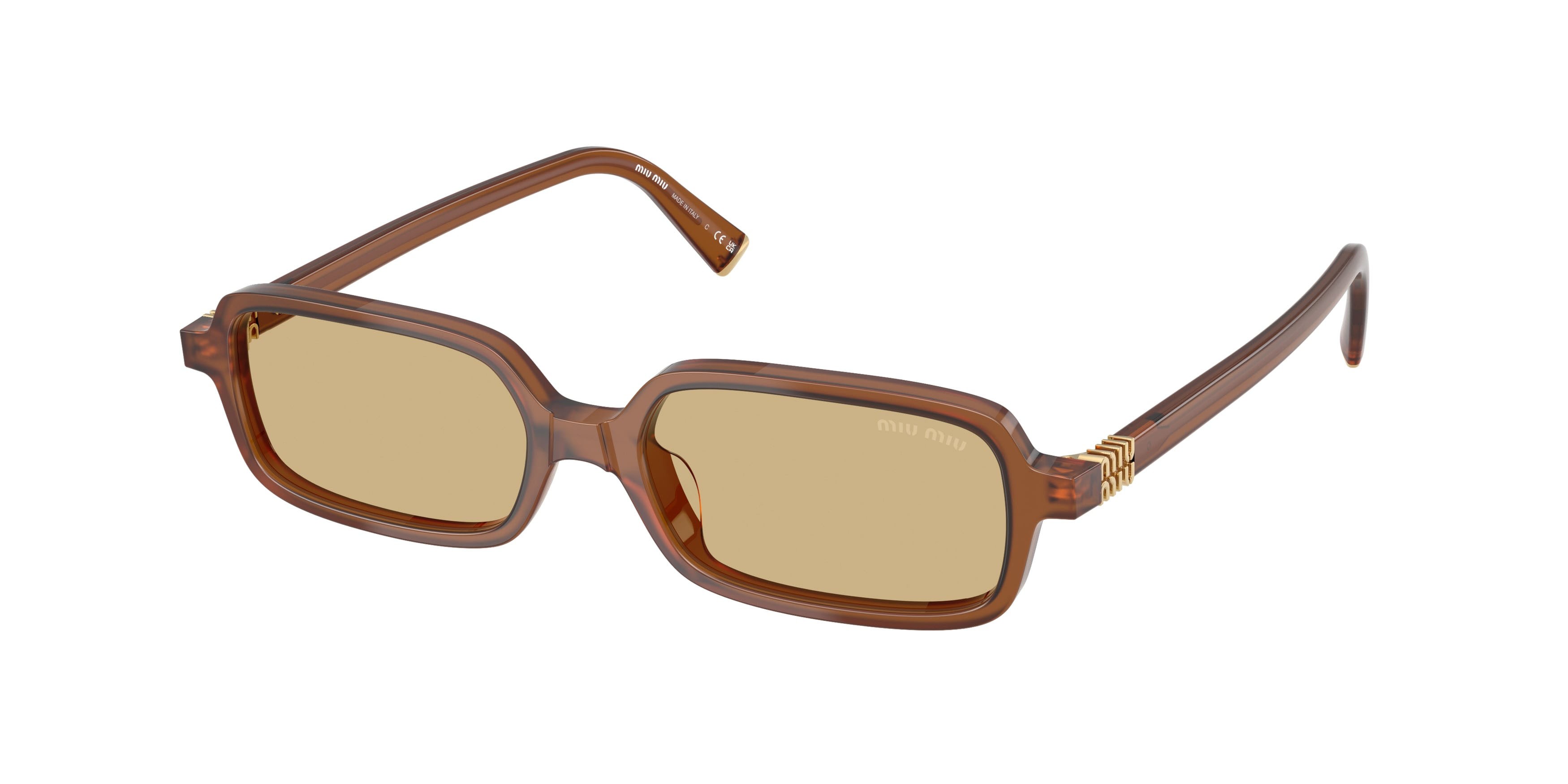 Occhiali da sole Miu Miu MU 11ZS (22I10R) colore ambra opalino forma rettangolare lenti giallo