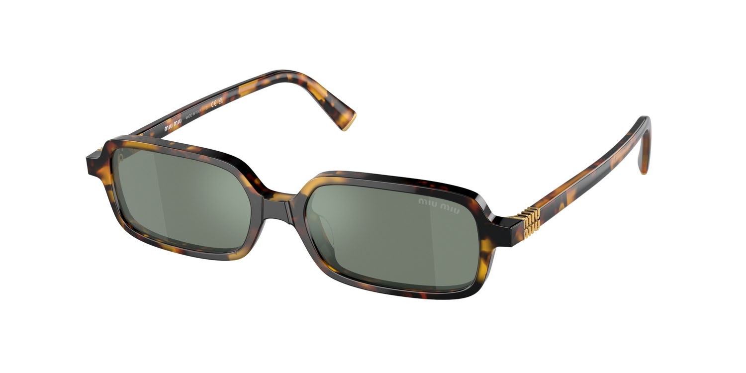 Occhiali da sole Miu Miu MU 11ZS (VAU04M) colore havana miele forma rettangolare lenti verde con specchiatura argento interna