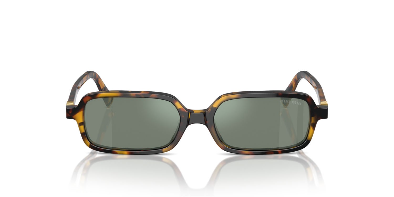 Occhiali da sole Miu Miu MU 11ZS (VAU04M) colore havana miele forma rettangolare lenti verde con specchiatura argento interna