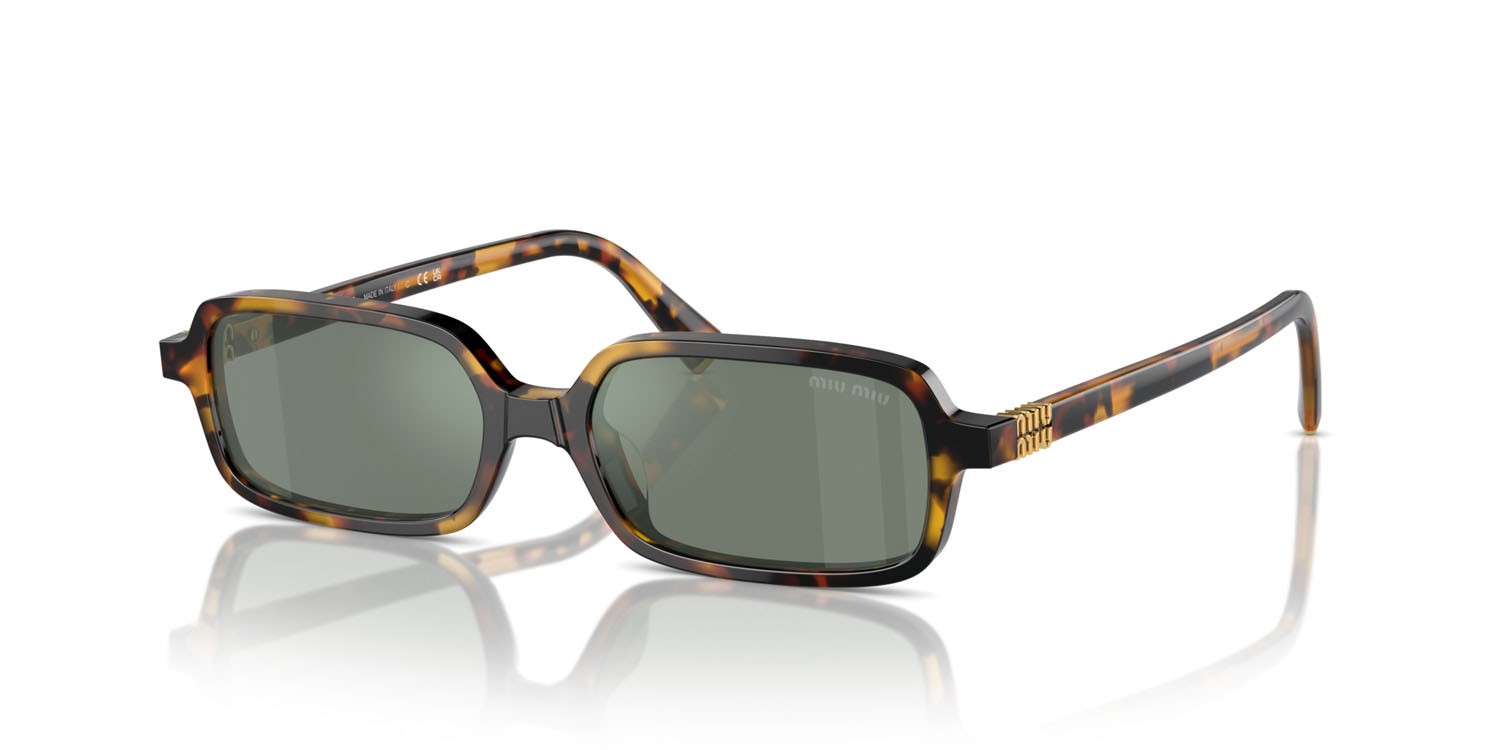 Occhiali da sole Miu Miu MU 11ZS (VAU04M) colore havana miele forma rettangolare lenti verde con specchiatura argento interna