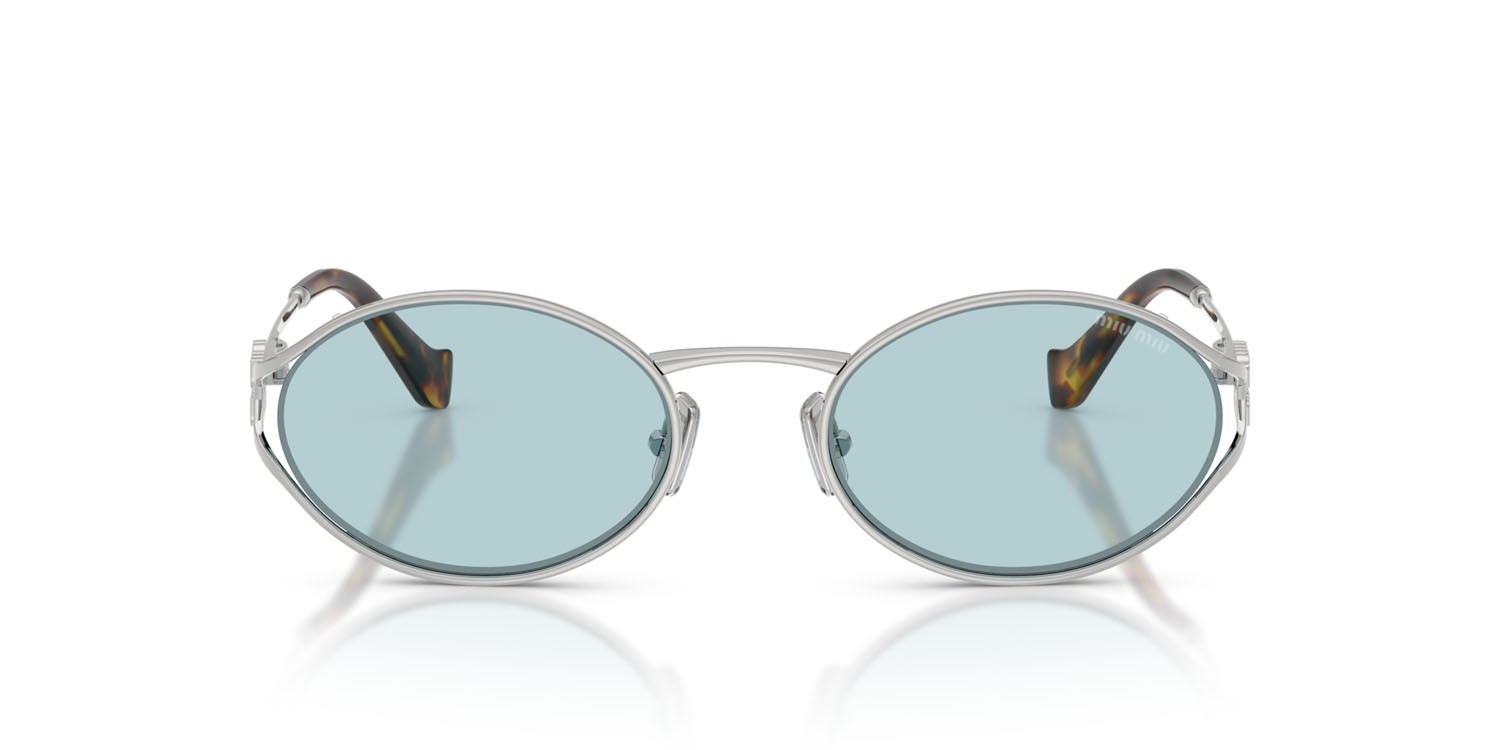 Occhiali da sole Miu Miu MU 52YS (1BC20R) colore argento forma ovale lenti azzurro