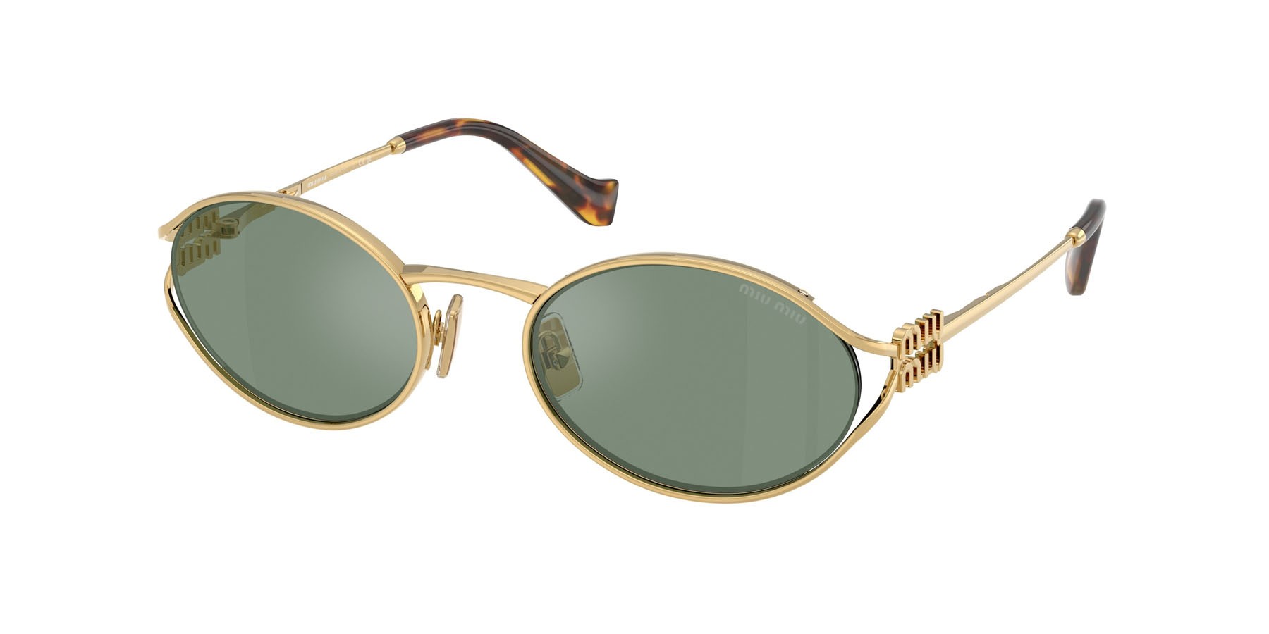 Occhiali da sole Miu Miu MU 52YS (5AK04M) colore oro forma ovale lenti verde con specchiatura argento interna