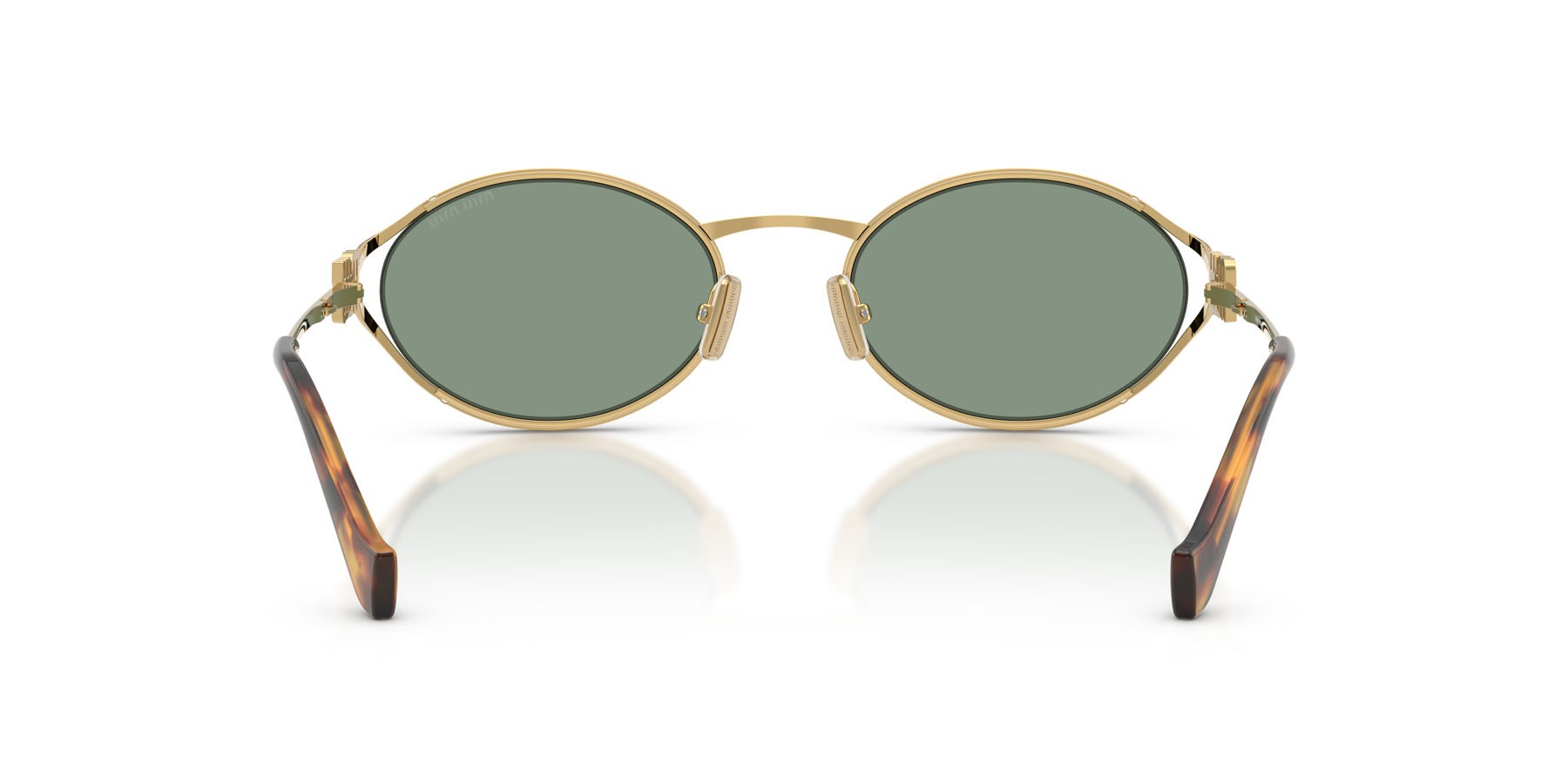 Occhiali da sole Miu Miu MU 52YS (5AK04M) colore oro forma ovale lenti verde con specchiatura argento interna
