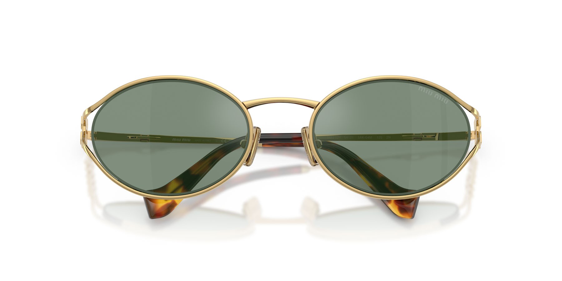 Occhiali da sole Miu Miu MU 52YS (5AK04M) colore oro forma ovale lenti verde con specchiatura argento interna