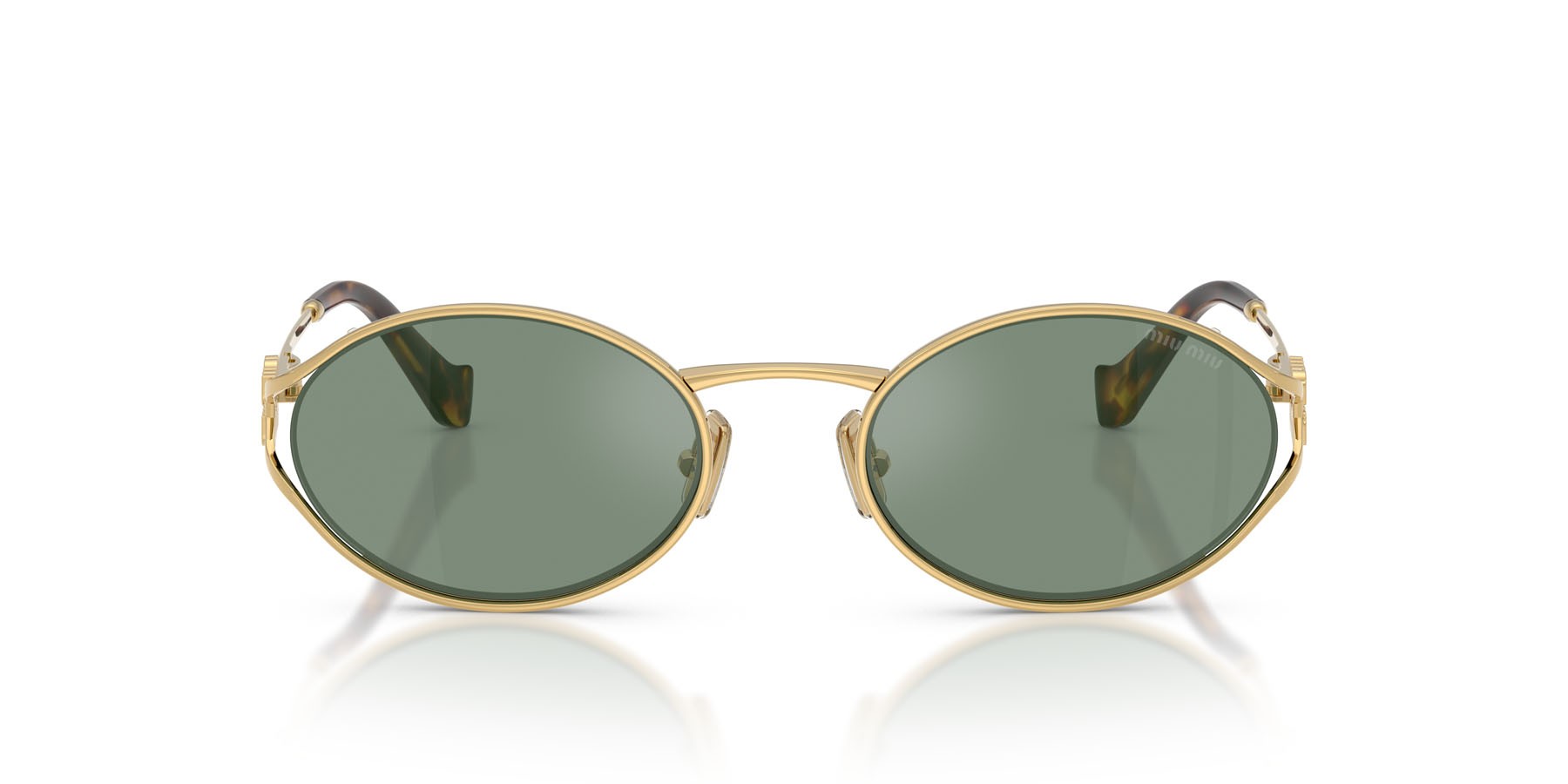 Occhiali da sole Miu Miu MU 52YS (5AK04M) colore oro forma ovale lenti verde con specchiatura argento interna