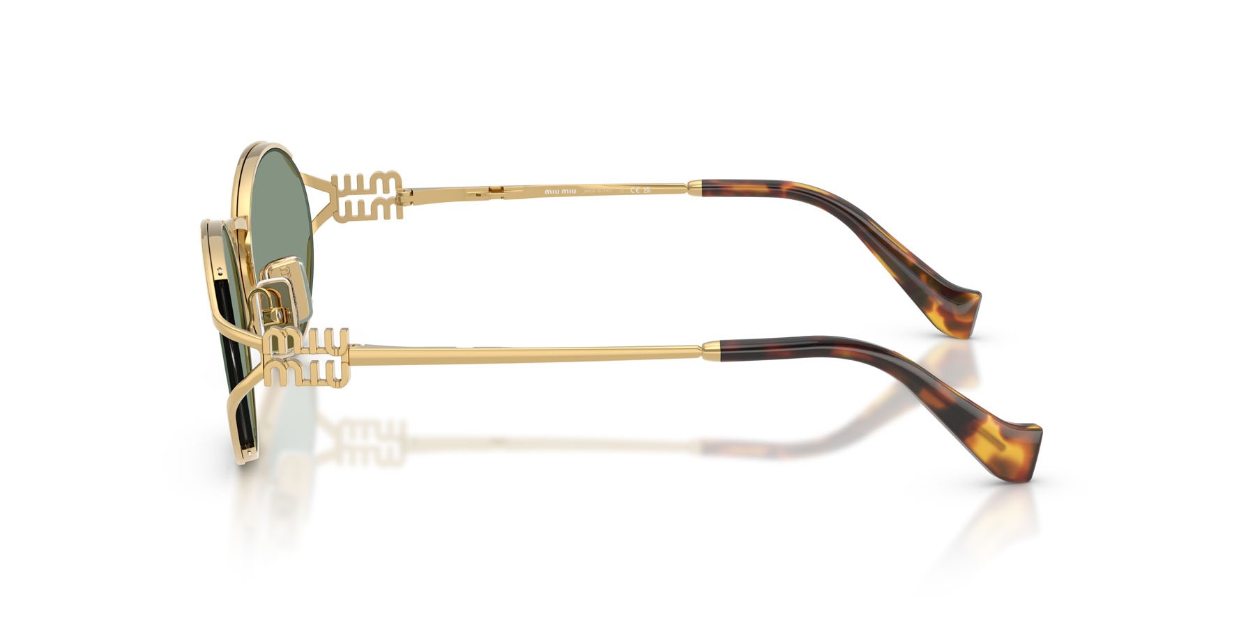 Occhiali da sole Miu Miu MU 52YS (5AK04M) colore oro forma ovale lenti verde con specchiatura argento interna