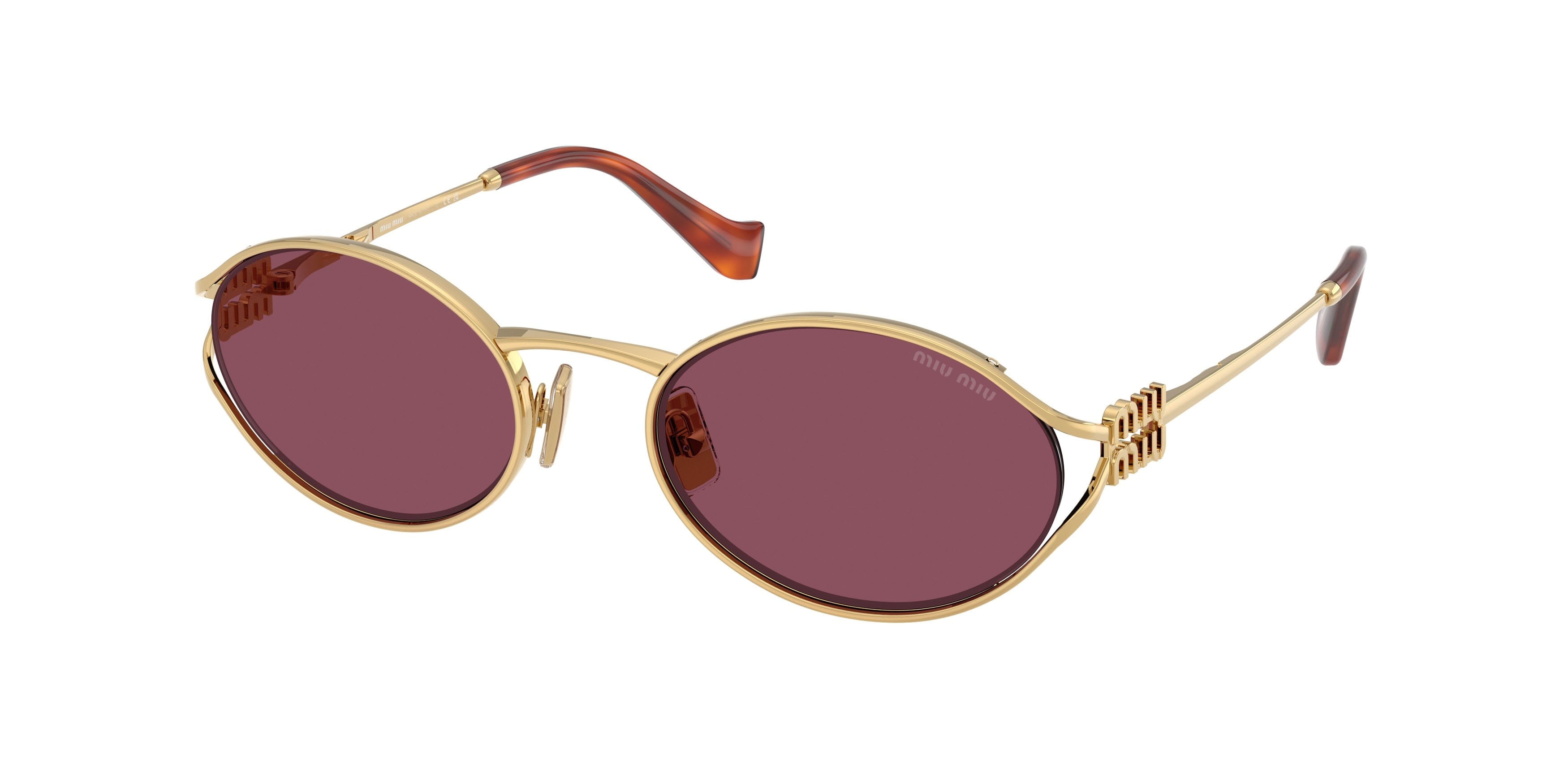 Occhiali da sole Miu Miu MU 52YS (5AK20Y) colore oro forma ovale lenti violetto scuro