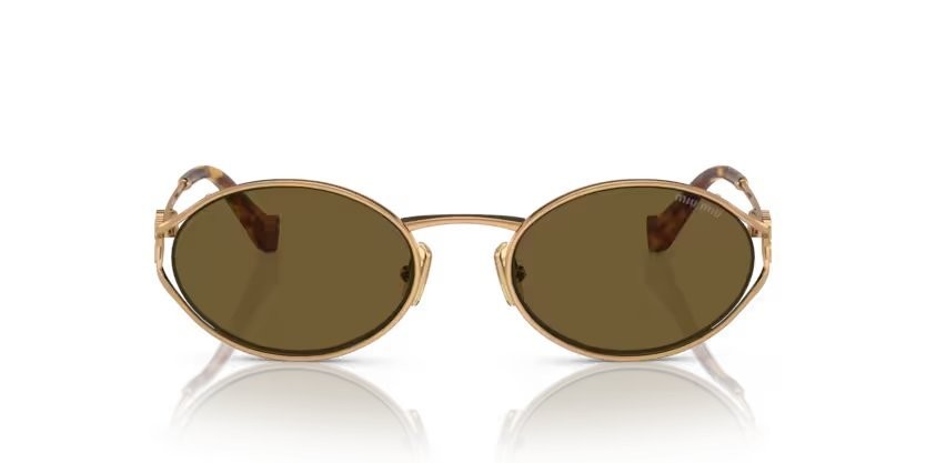 Occhiali da sole Miu Miu MU 52YS (7OE01T) colore brass gold forma ovale lenti marrone scuro