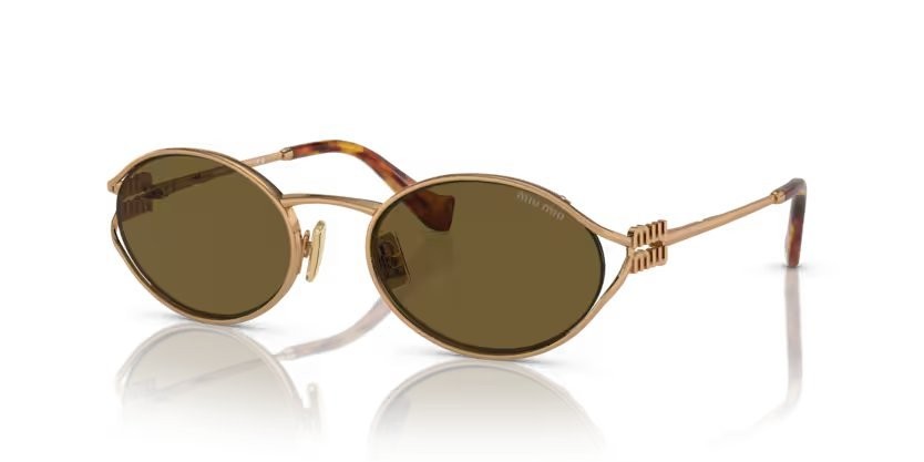 Occhiali da sole Miu Miu MU 52YS (7OE01T) colore brass gold forma ovale lenti marrone scuro
