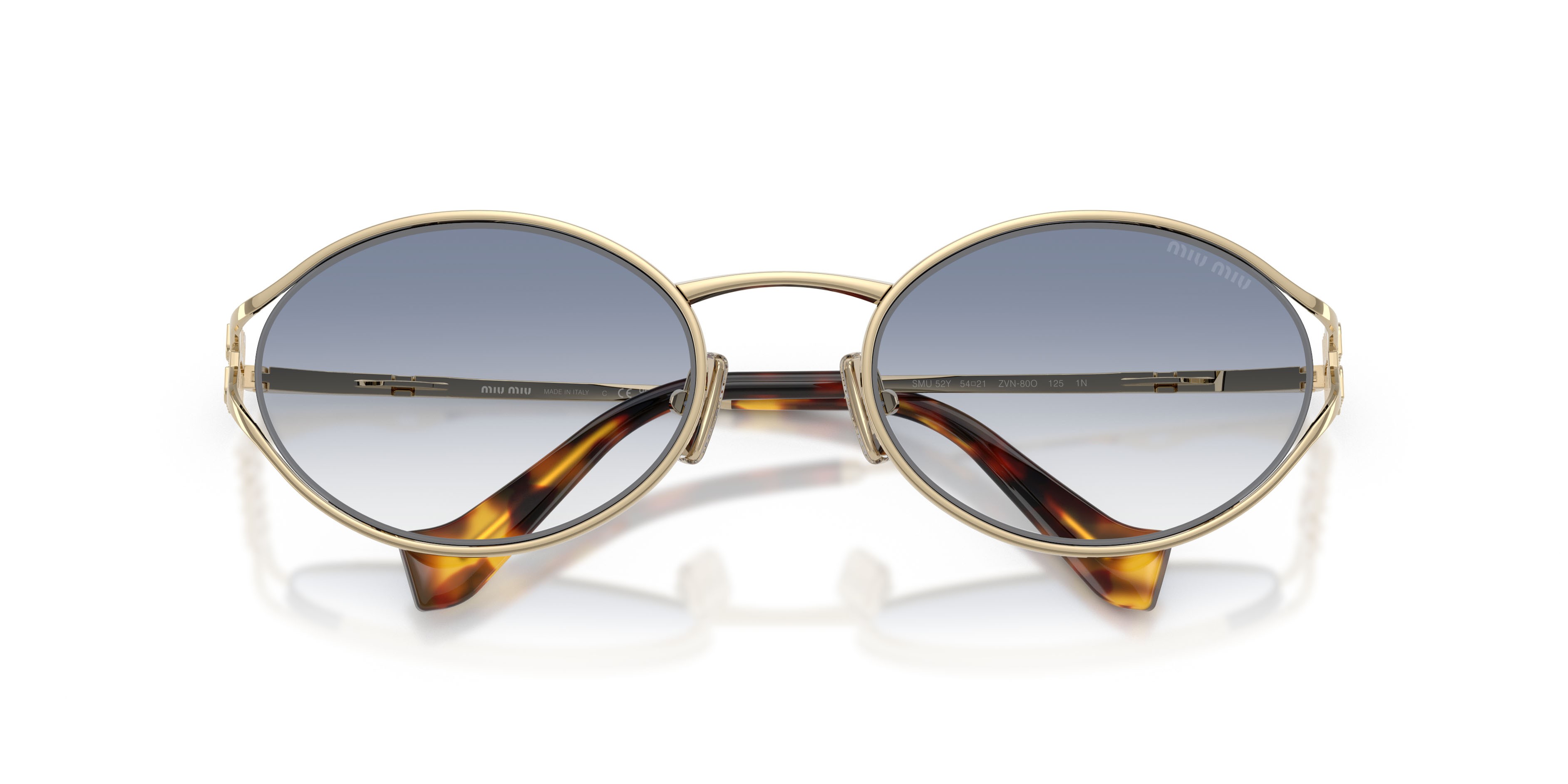 Occhiali da sole Miu Miu MU 52YS (ZVN80O) colore oro pallido forma ovale lenti trasparente sfumato azzurro