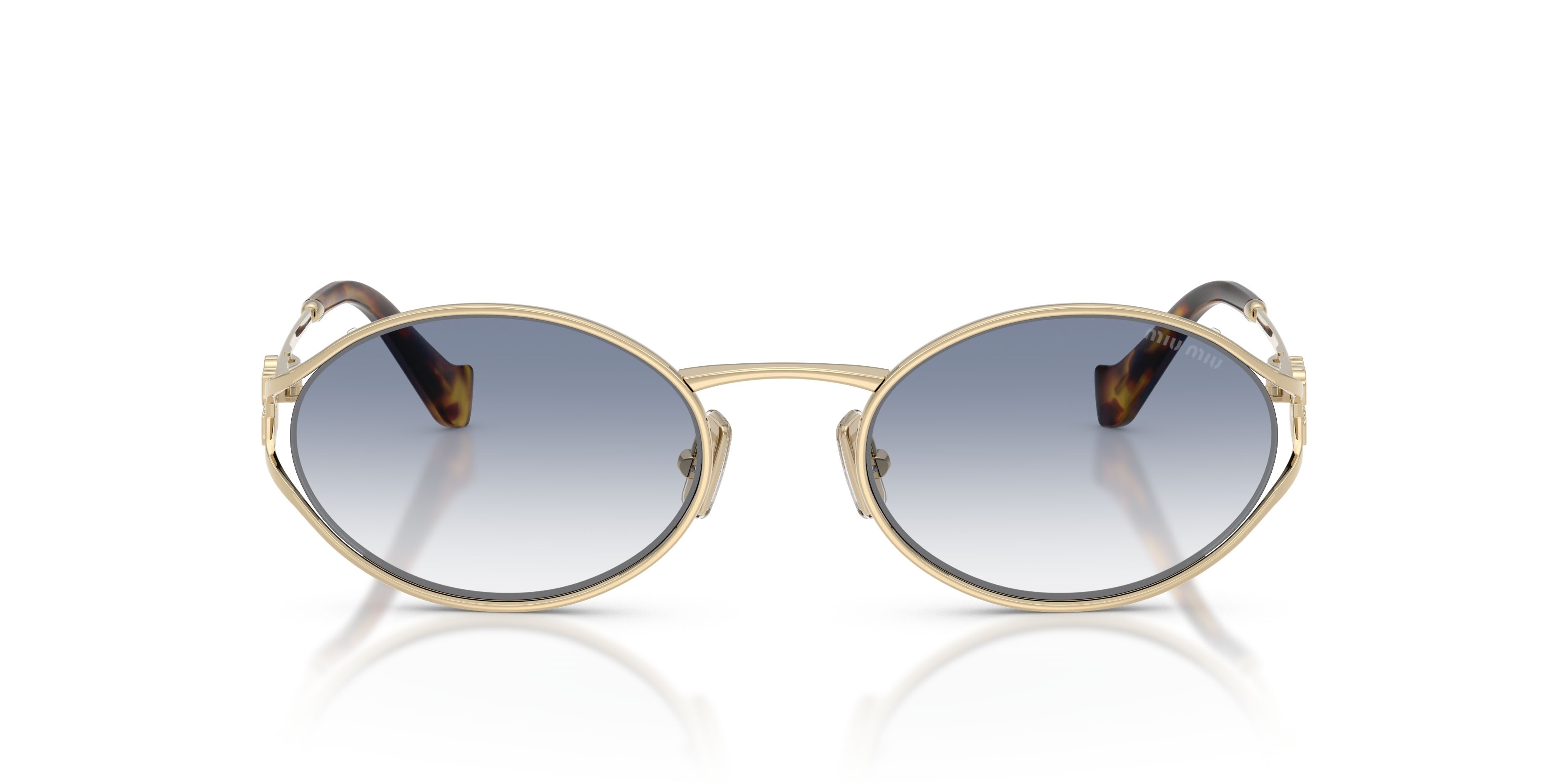 Occhiali da sole Miu Miu MU 52YS (ZVN80O) colore oro pallido forma ovale lenti trasparente sfumato azzurro