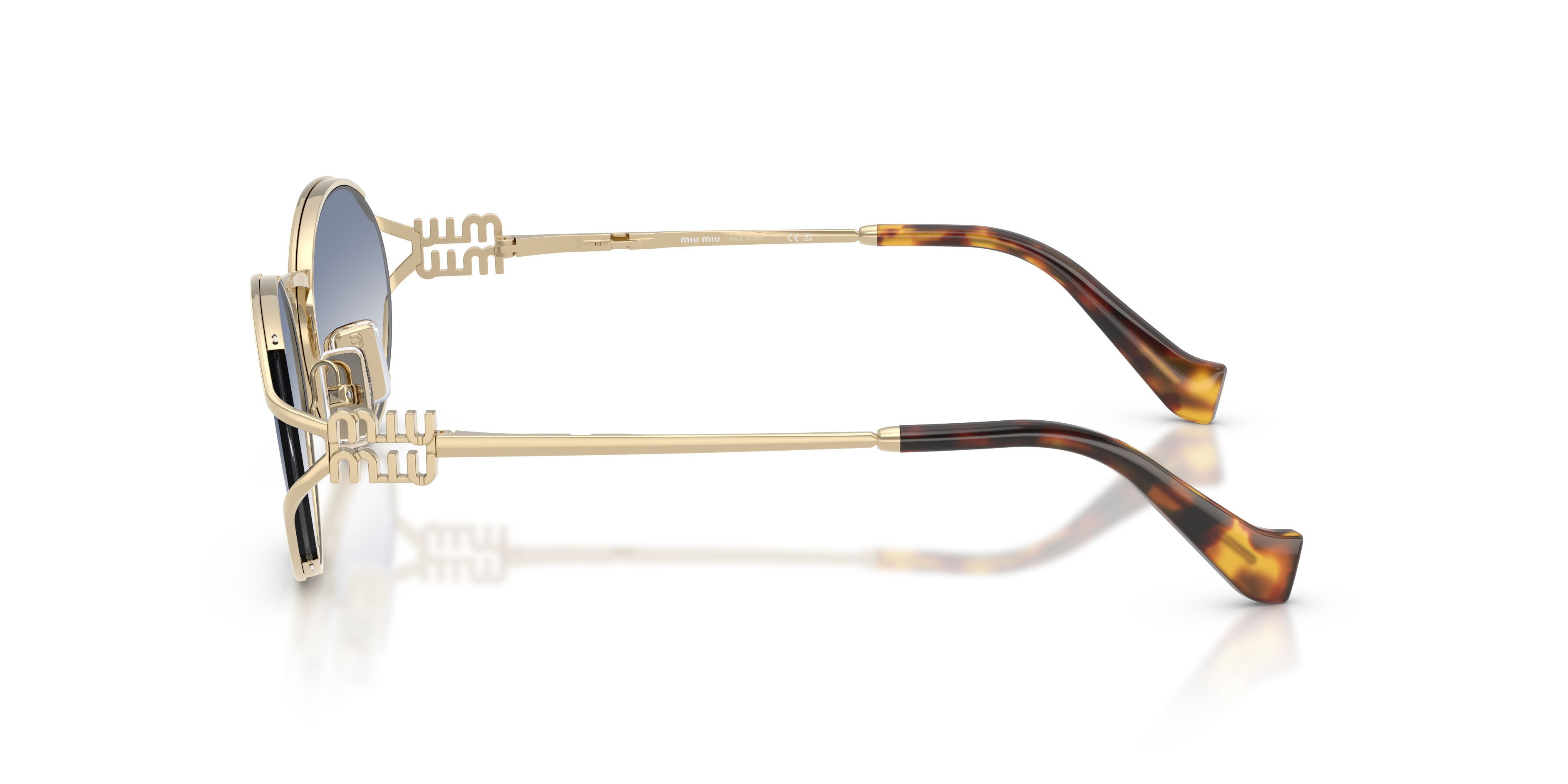 Occhiali da sole Miu Miu MU 52YS (ZVN80O) colore oro pallido forma ovale lenti trasparente sfumato azzurro