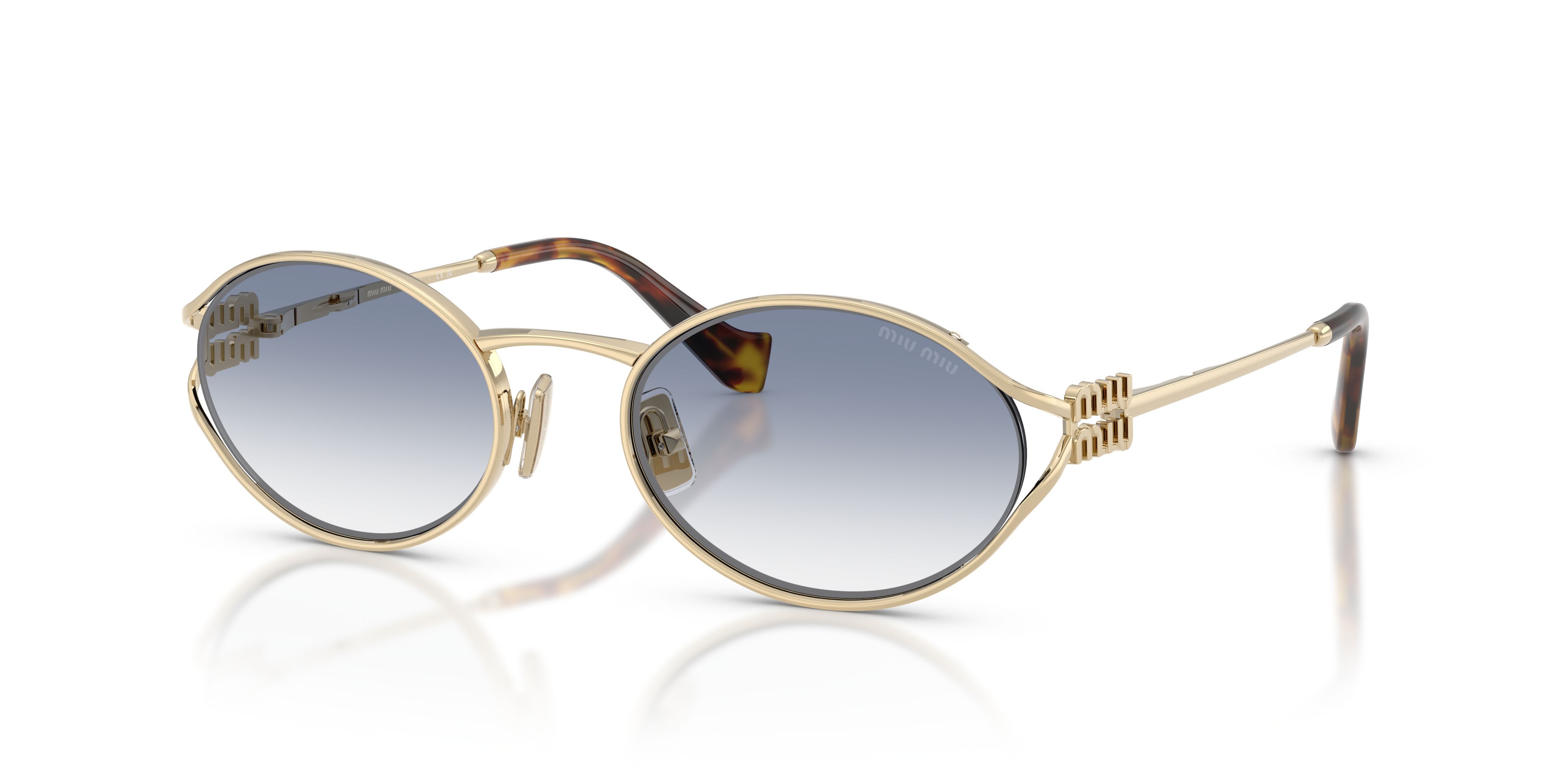 Occhiali da sole Miu Miu MU 52YS (ZVN80O) colore oro pallido forma ovale lenti trasparente sfumato azzurro