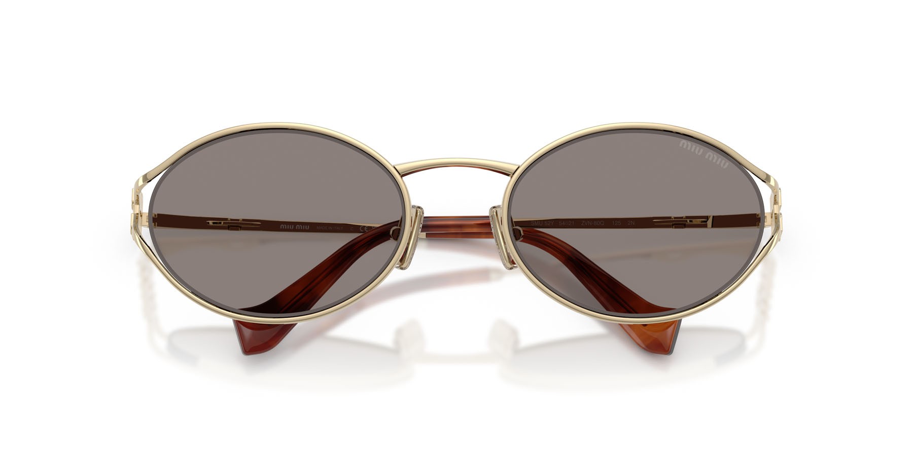 Occhiali da sole Miu Miu MU 52YS (ZVN80Q) colore oro pallido forma ovale lenti grigio scuro