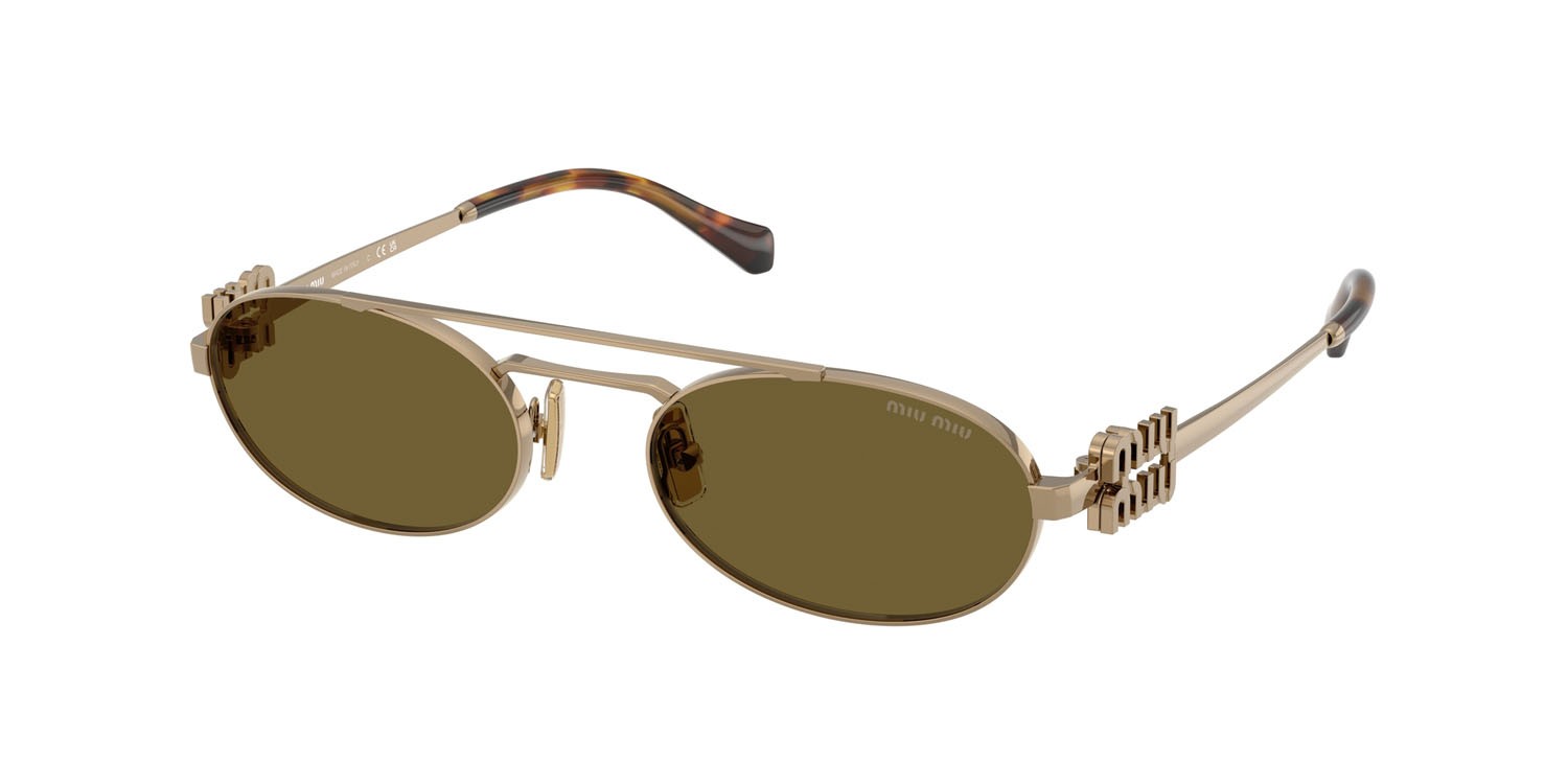 Occhiali da sole Miu Miu MU 54ZS (7OE09Z) colore oro ottone forma ovale lenti marrone scuro