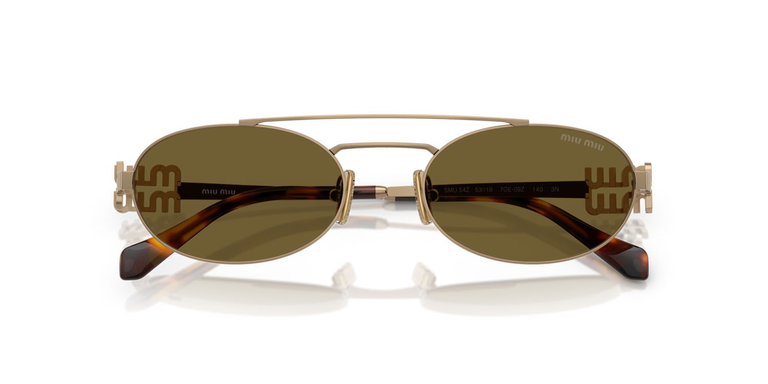 Occhiali da sole Miu Miu MU 54ZS (7OE09Z) colore oro ottone forma ovale lenti marrone scuro