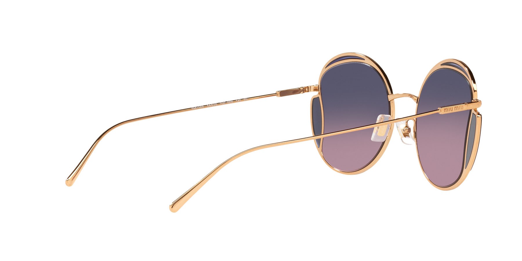 Sonnenbrillen Miu Miu MU 56XS (7OE06N) farbe ottone form unregelmäßig gläser rosa sfumato blu