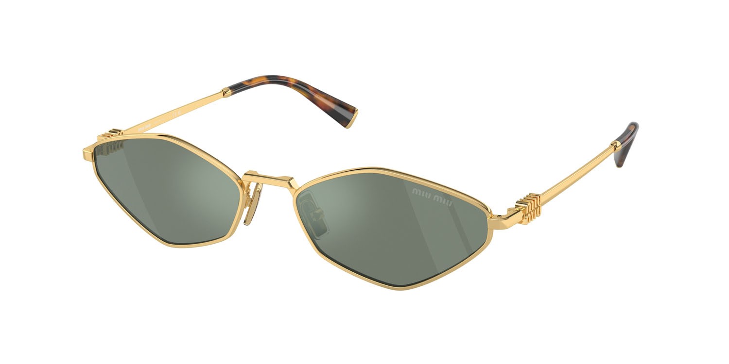 Occhiali da sole Miu Miu MU 56ZS (5AK04M) colore oro forma irregolare lenti verde con specchiatura argento interna