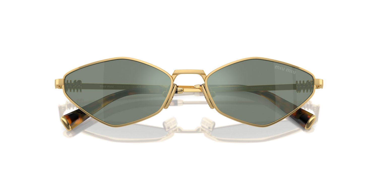 Occhiali da sole Miu Miu MU 56ZS (5AK04M) colore oro forma irregolare lenti verde con specchiatura argento interna