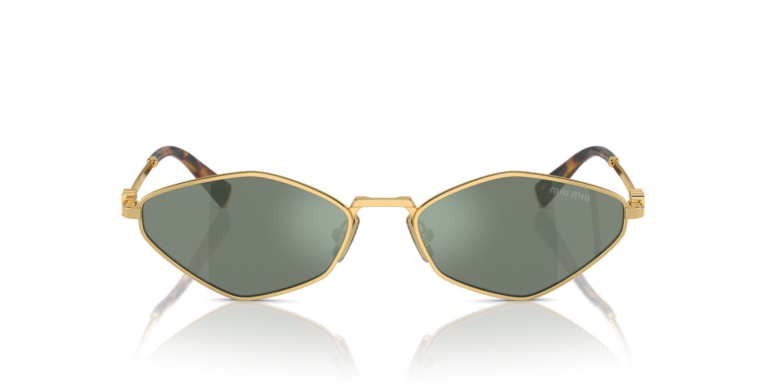 Occhiali da sole Miu Miu MU 56ZS (5AK04M) colore oro forma irregolare lenti verde con specchiatura argento interna