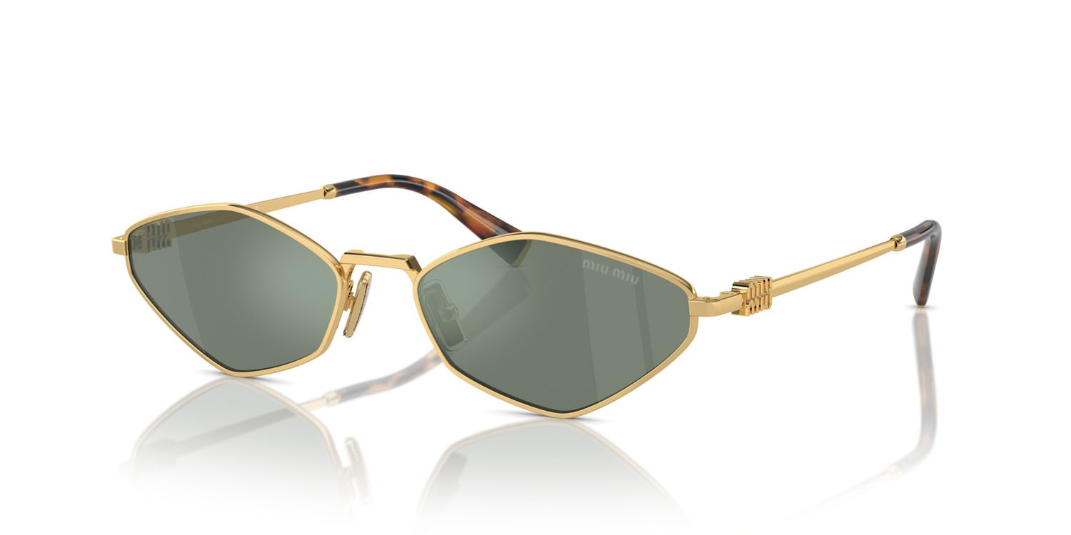 Occhiali da sole Miu Miu MU 56ZS (5AK04M) colore oro forma irregolare lenti verde con specchiatura argento interna