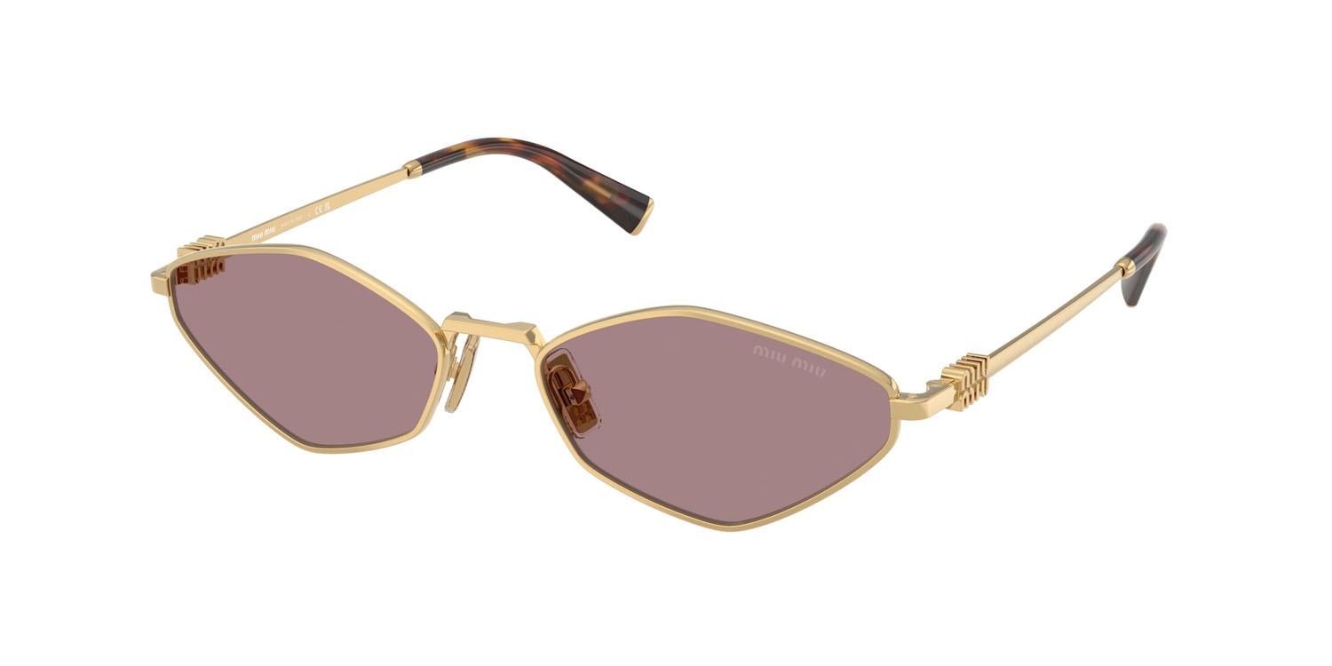 Occhiali da sole Miu Miu MU 56ZS (5AK20I) colore oro forma irregolare lenti viola chiaro/marrone